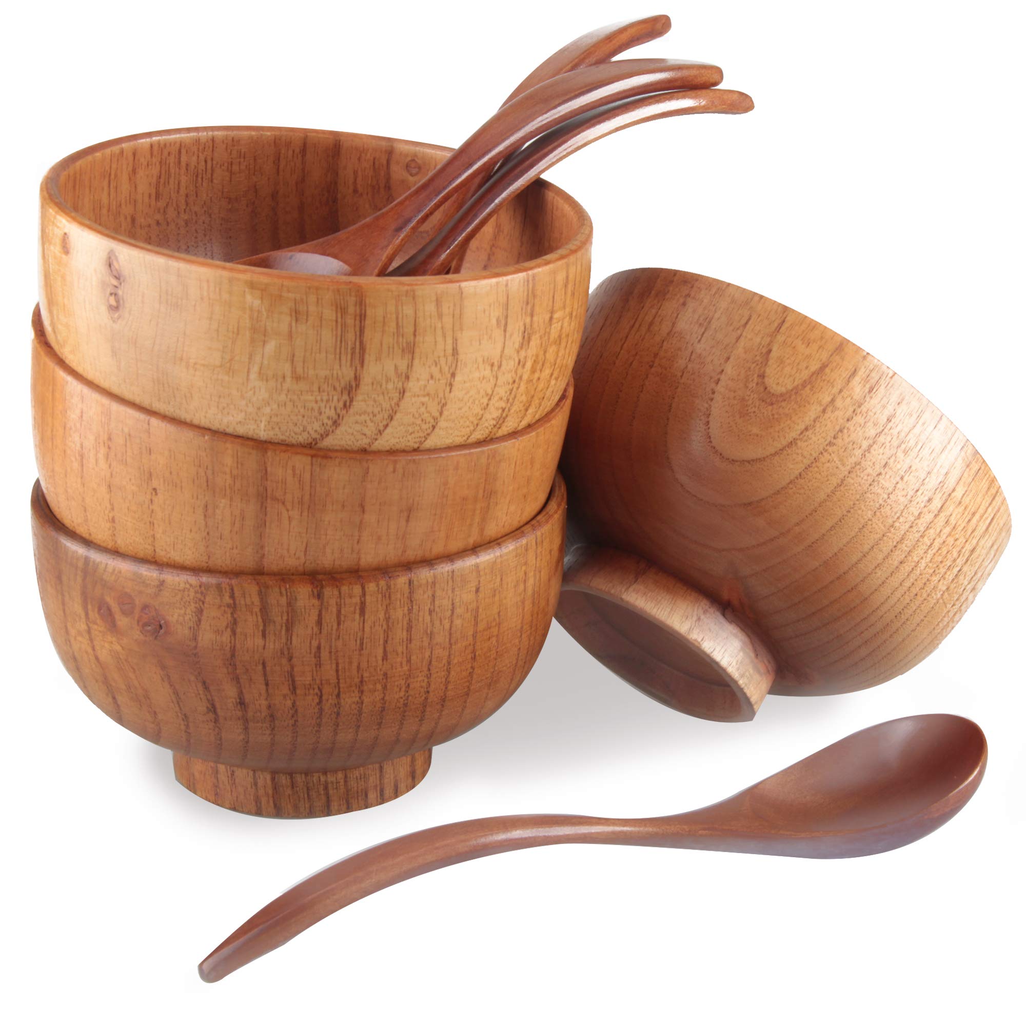 Originalidad Handmade Wood Bowls, Jujube Wooden Japanese Bowls With Matching Spoon For Rice, Soup, Dip, Salad, Tea, Decoration 4