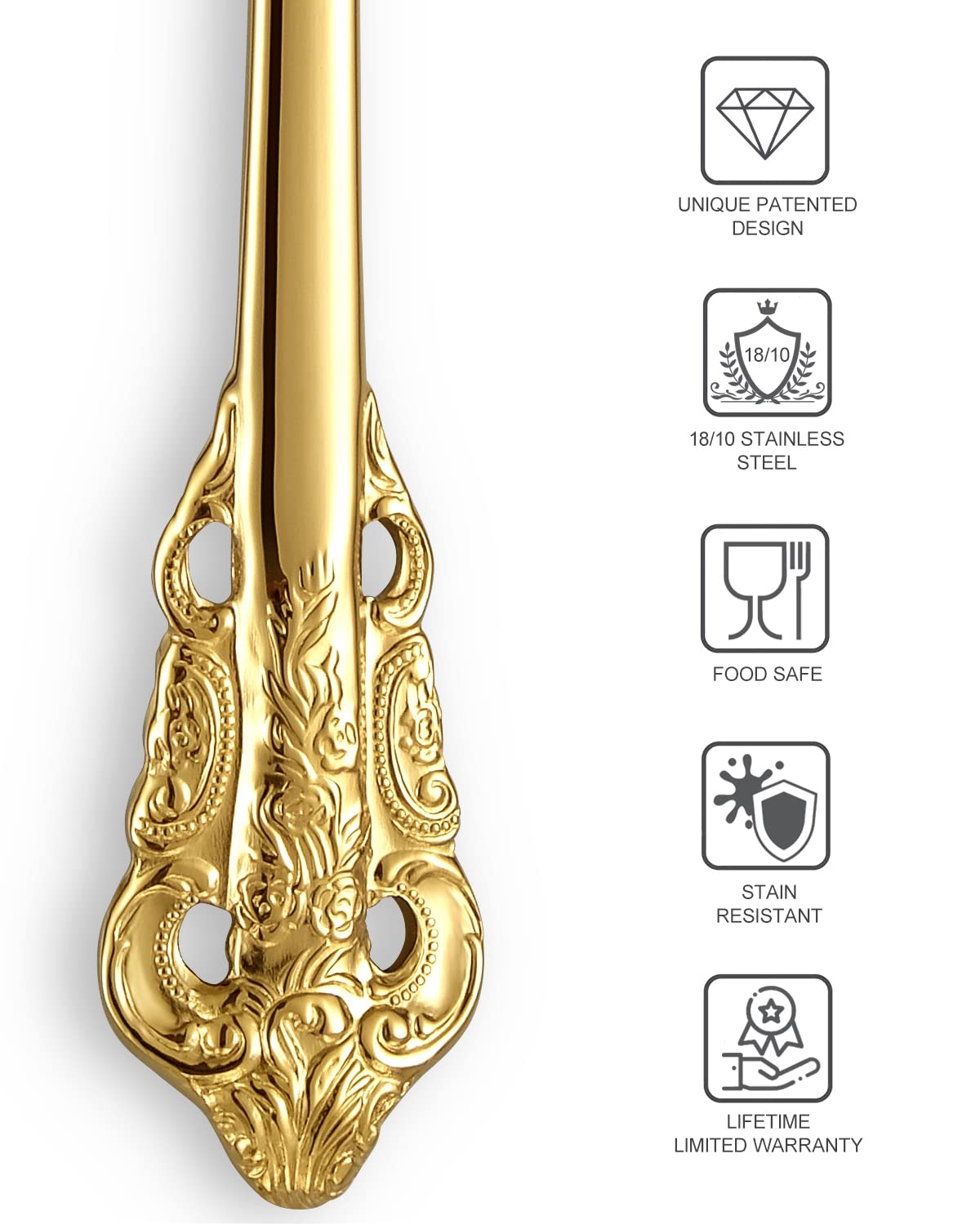 KEAWELL Gorgeous Round Soup Spoon  Set of 4  18/10 Stainless Steel  Gold Visions Bouillon Spoon  Dishwasher Safe  Fine Mirror Polished