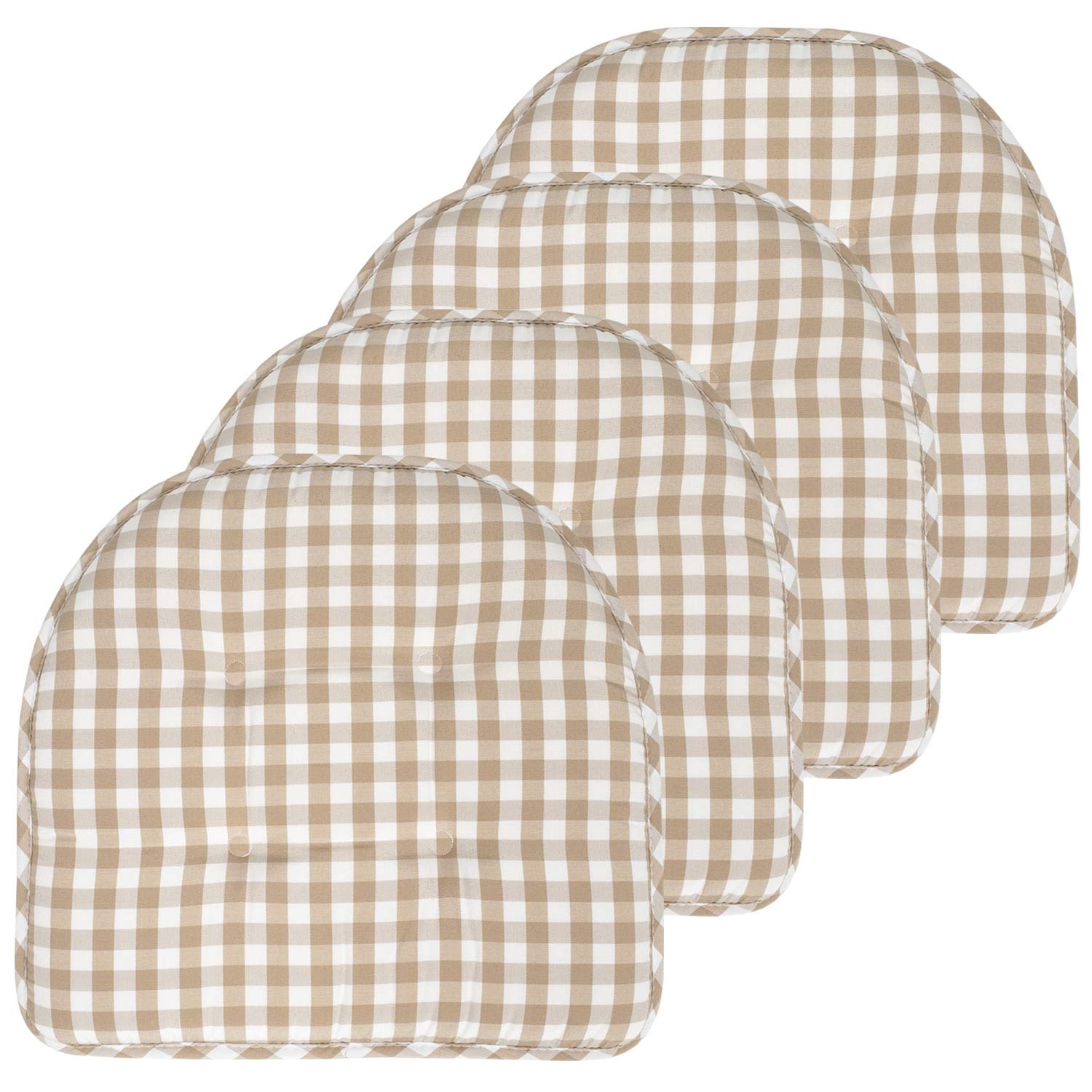 Sweet Home Collection Chair Cushion Memory Foam Pads Tufted Slip Non Skid Rubber Back UShaped 17 x 16 Seat Cover, 4 Count (Pa