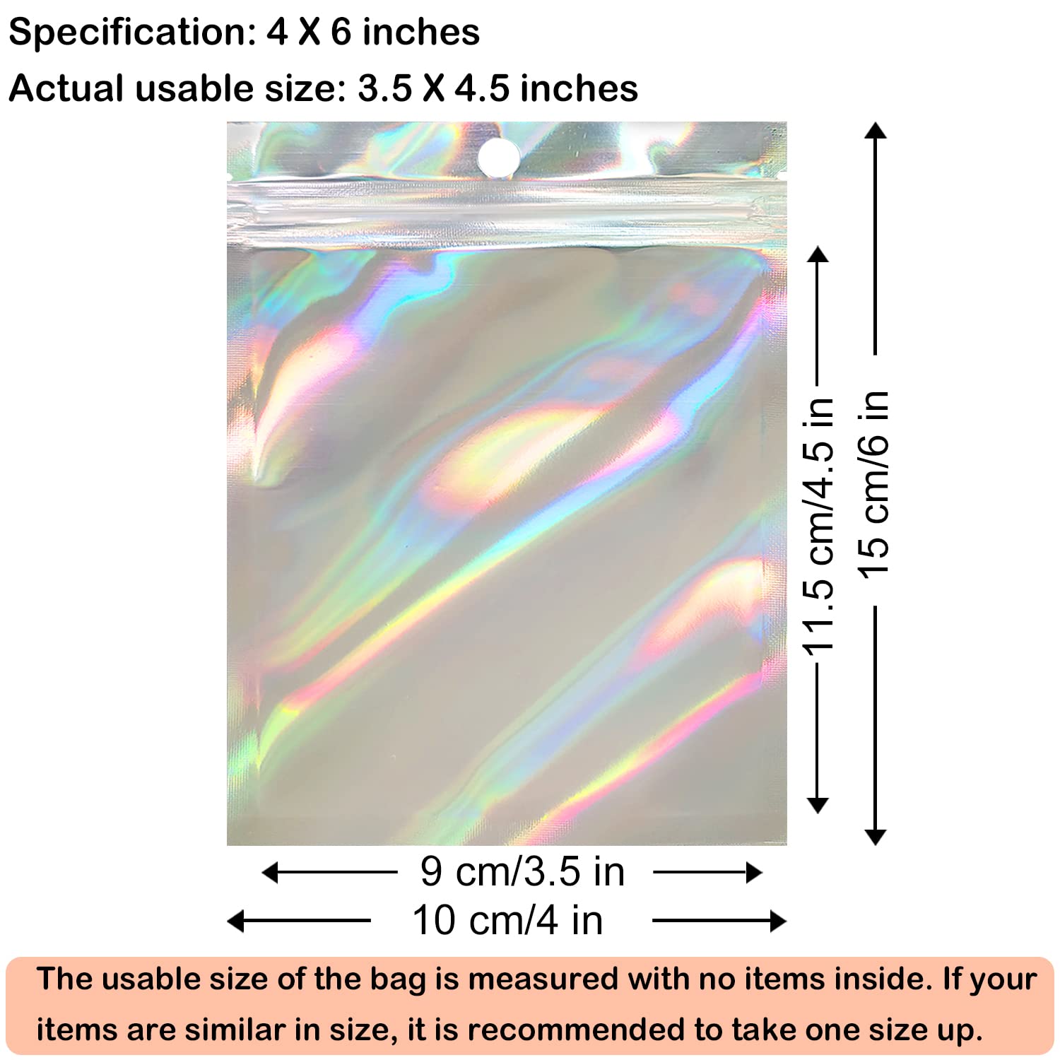 Egticlive 100 Pack Resealable Holographic Bags For Small Business, 4 X 6'', Iridescent Mylar Bags With Clear Front Ziplock Foil