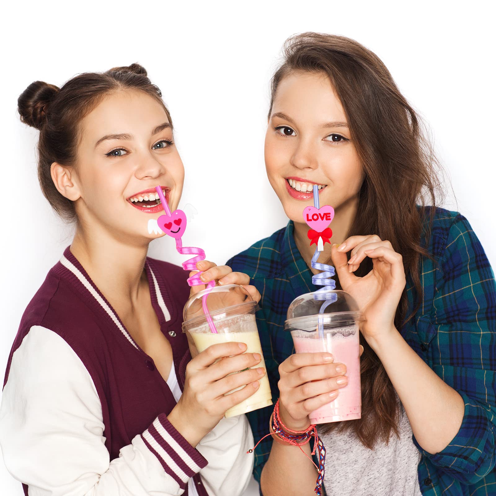 24 Pcs Valentines Drinking Straws Reusable Red Love Heart Straws Crazy Loop Straws Valentine School Party Decor Straws For Valen