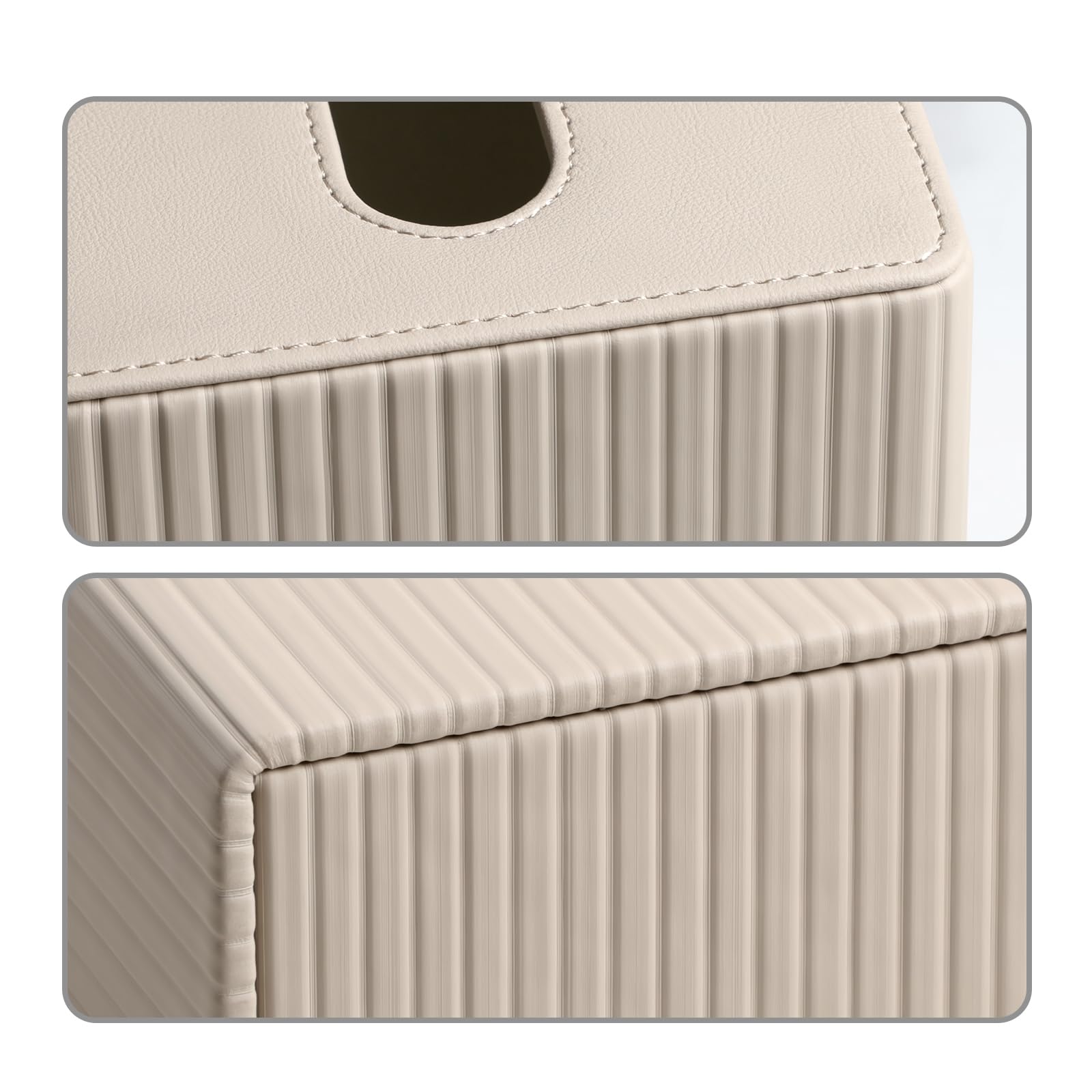 Meibooch Pu Leather Tissue Box Cover Square Tissue Box Holder With Magnetic Closure (Beige Stripe)