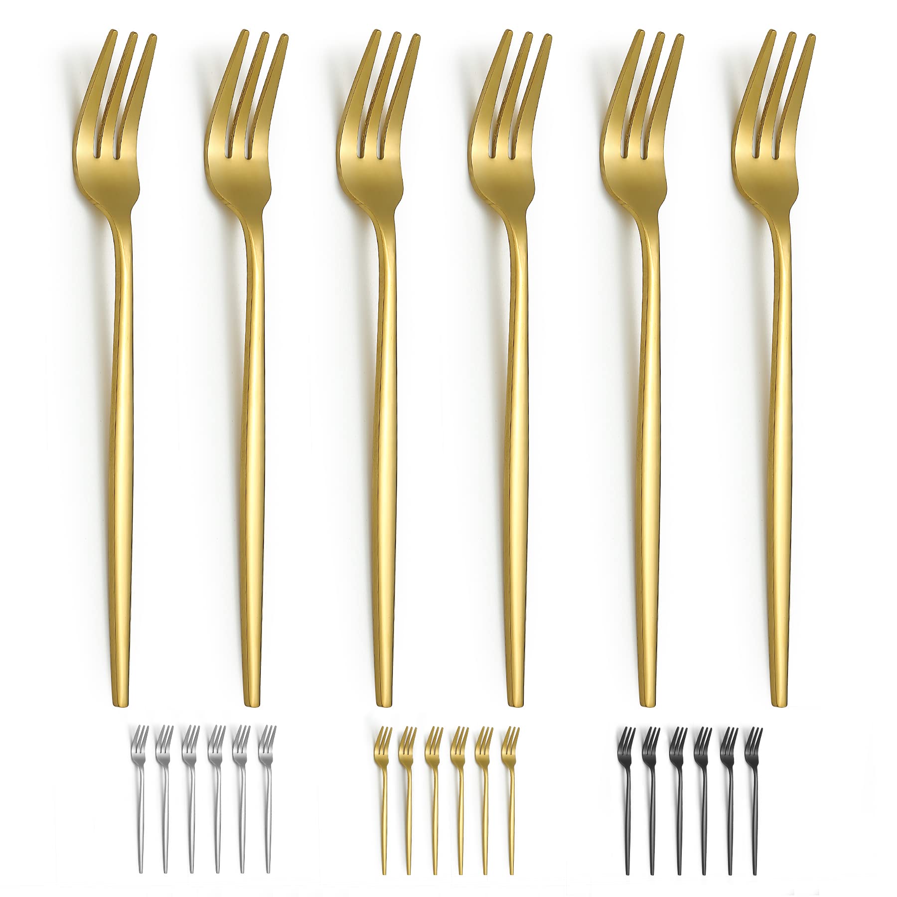 Evanda Gold Dessert Forks Set Of 6 Pack 6.3''/16.5Cm, Golden Titanium Plating Pastry Fork, Family Appetizer Fork For Fruit, Cake