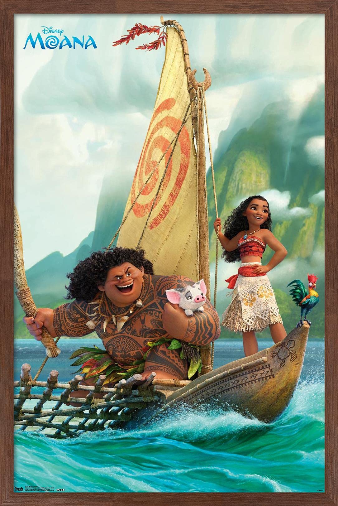 Trends International Disney Moana - Group Wall Poster, 14.72'' X 22.37'', Mahogany Framed Version