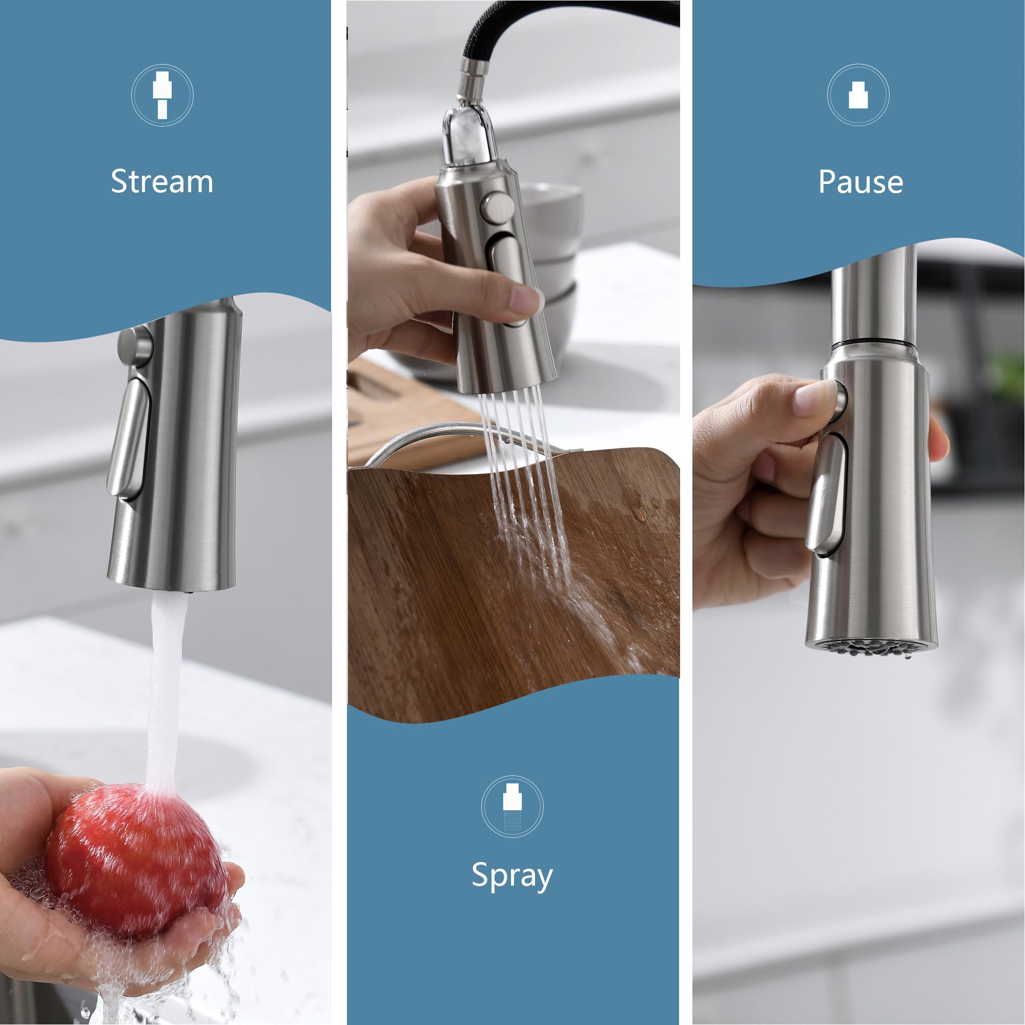 Lavatrum Kitchen Sink Faucets Brushed Nickel, High Arc Single Handle Kitchen Faucet With Pull Down Sprayer, Solid Brass Kitchen