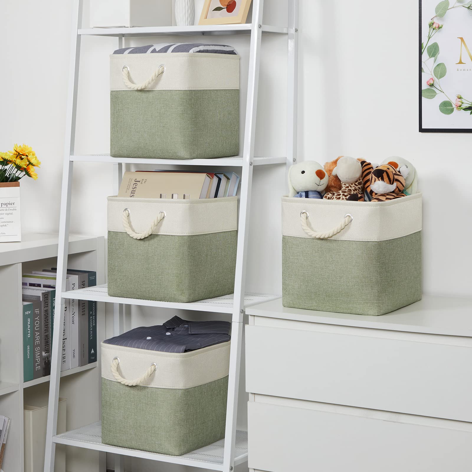 Temary Cube For Shelves 11 Inch Bin 4Pack Fabric Storage Baskets For Organizing Toys, Clothes, Decorative Baskets With Rope Hand