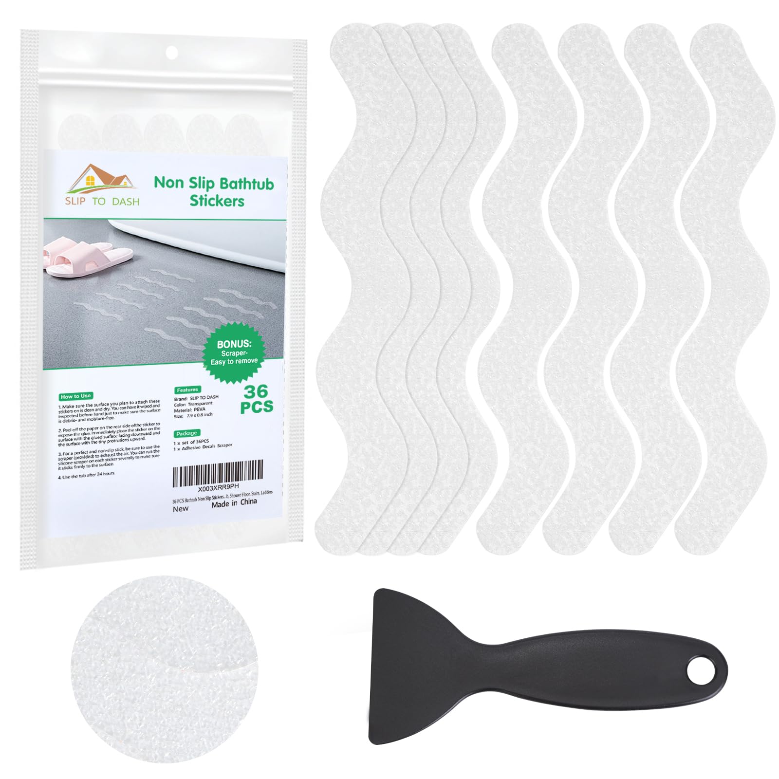 36 Pcs Bathtub Non Slip Stickers, Anti Slip Shower Stickers, Shower Non Slip Stickers With Scraper For Bath Tub, Shower Floor, S