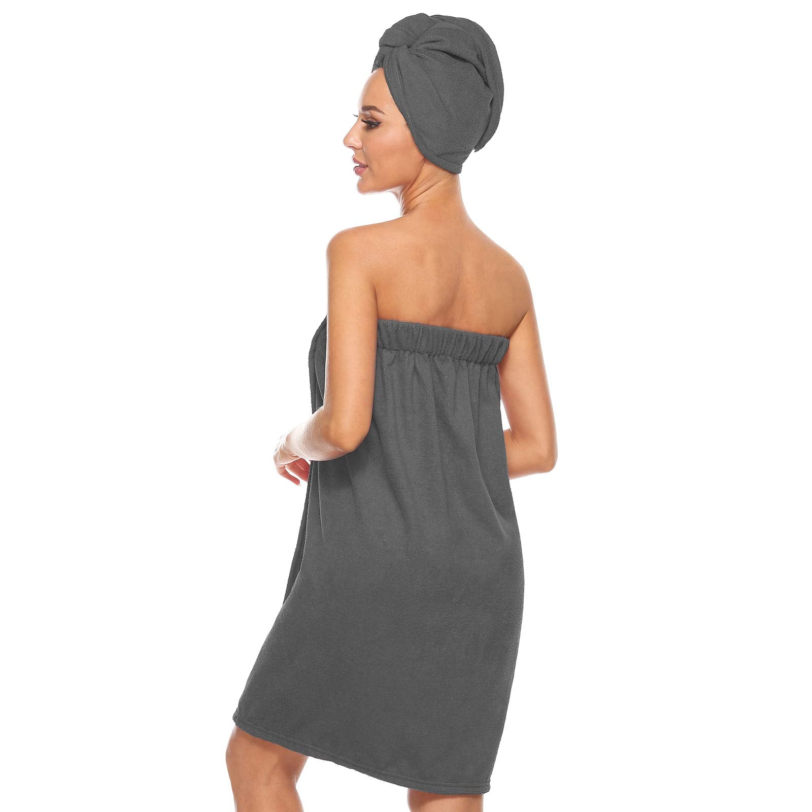 Orrpally Women Shower Wrap Robe Bath Wrap Towel Spa Body Wrap Adjustable Closure Bathrobe Grey S/M