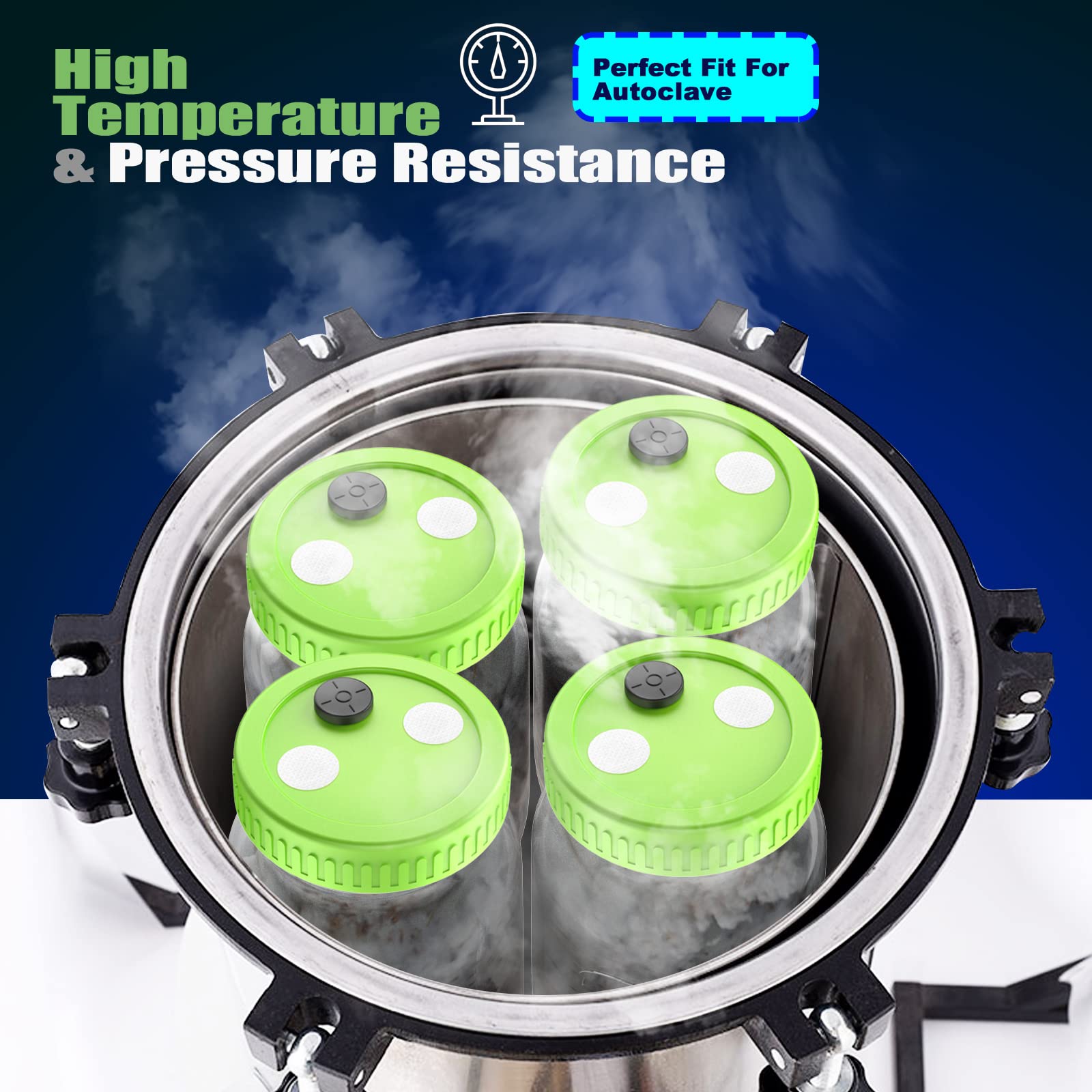 6Pcs Wide Mouth Liquid Culture Lid Food Grade Plastic Fermentation Mason Jar Lid With 0.22Um Ptfe Synthetic Filter Paper Sticker