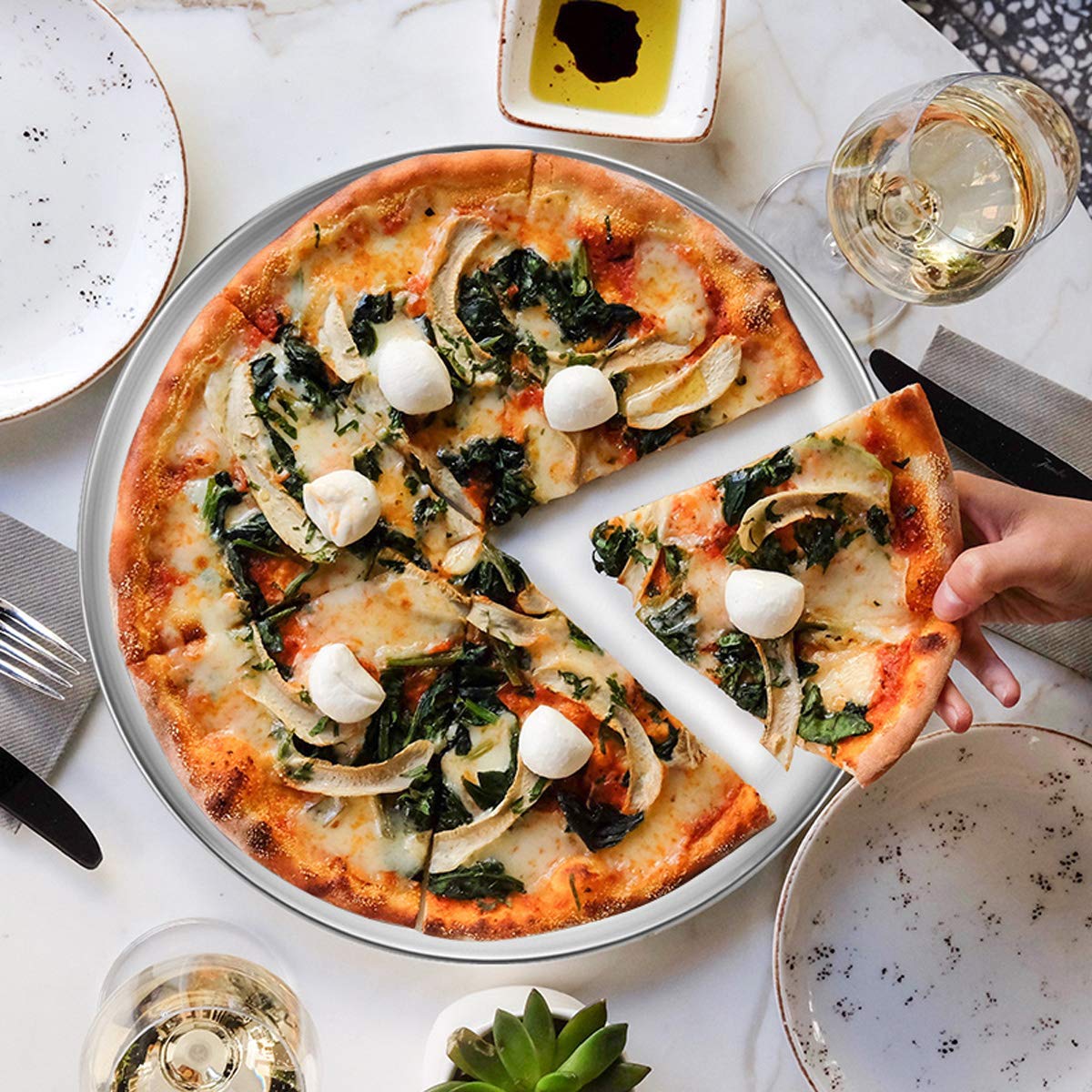 Deedro Pizza Baking Pan Pizza Tray 12 Inch Stainless Steel Pizza Pan Round Pizza Baking Sheet Oven Tray Pizza Crisper Pan, Healt