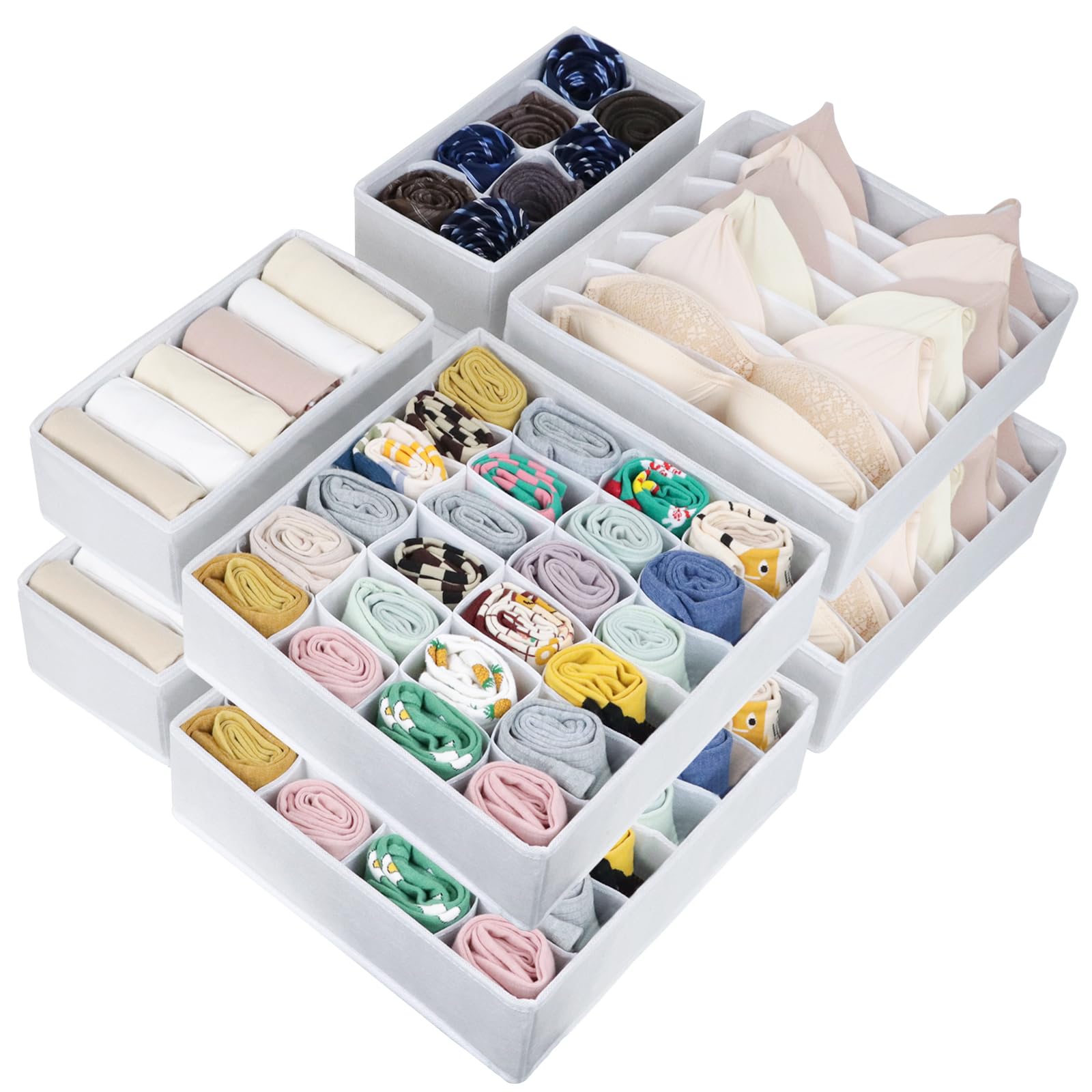 8 Packs Underwear Drawer Organizer Clothes, Foldable Bra Drawer Organizer Bins, 90 Cells Fabric Clothes Organizer Drawer Divider