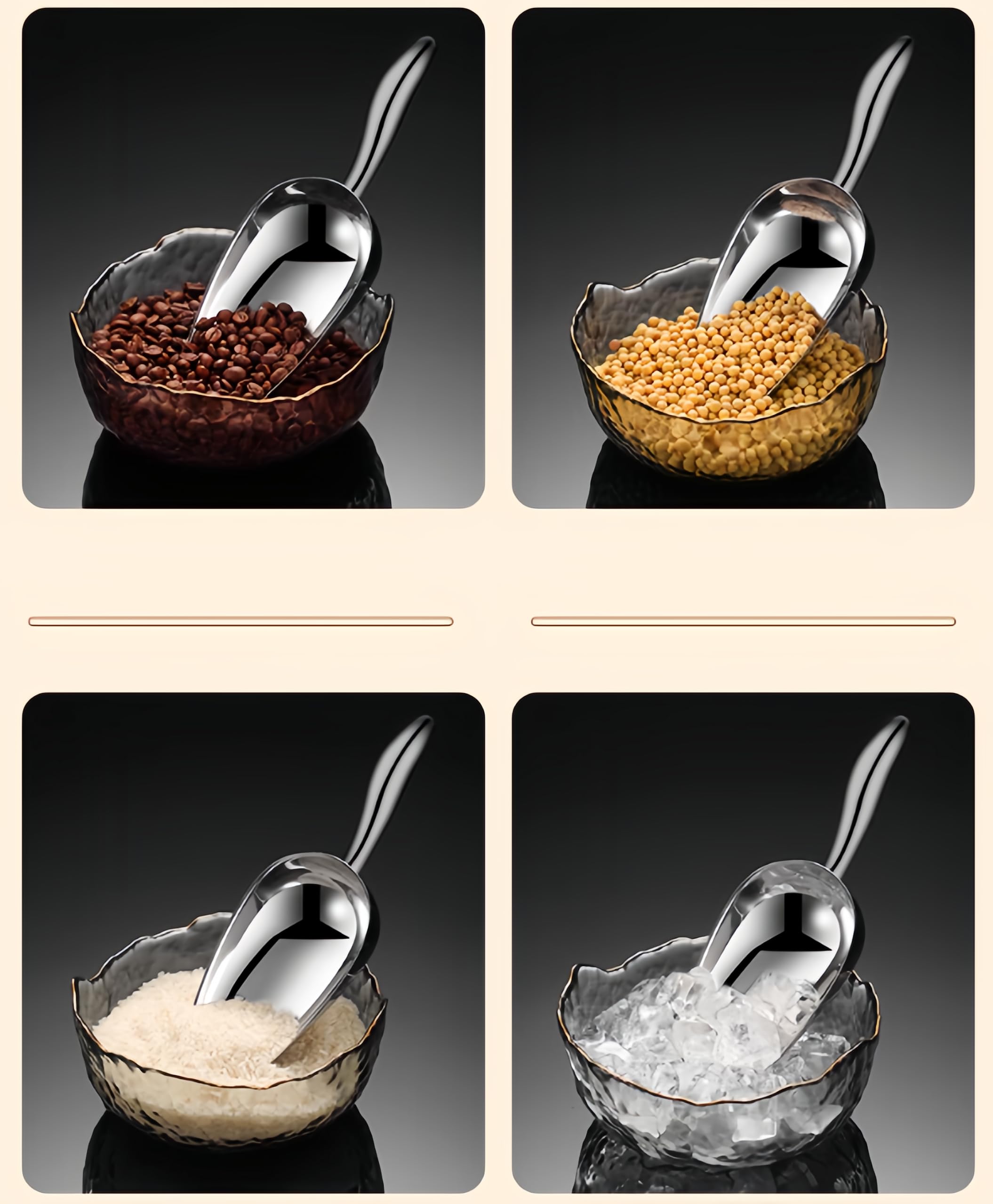 Ice Cube Scoop For Freezer Stainless Steel Ice Scoops Shovel For Ice Maker Coffee Bean Food Candy Flour Popcorn,6Oz Small Kitche