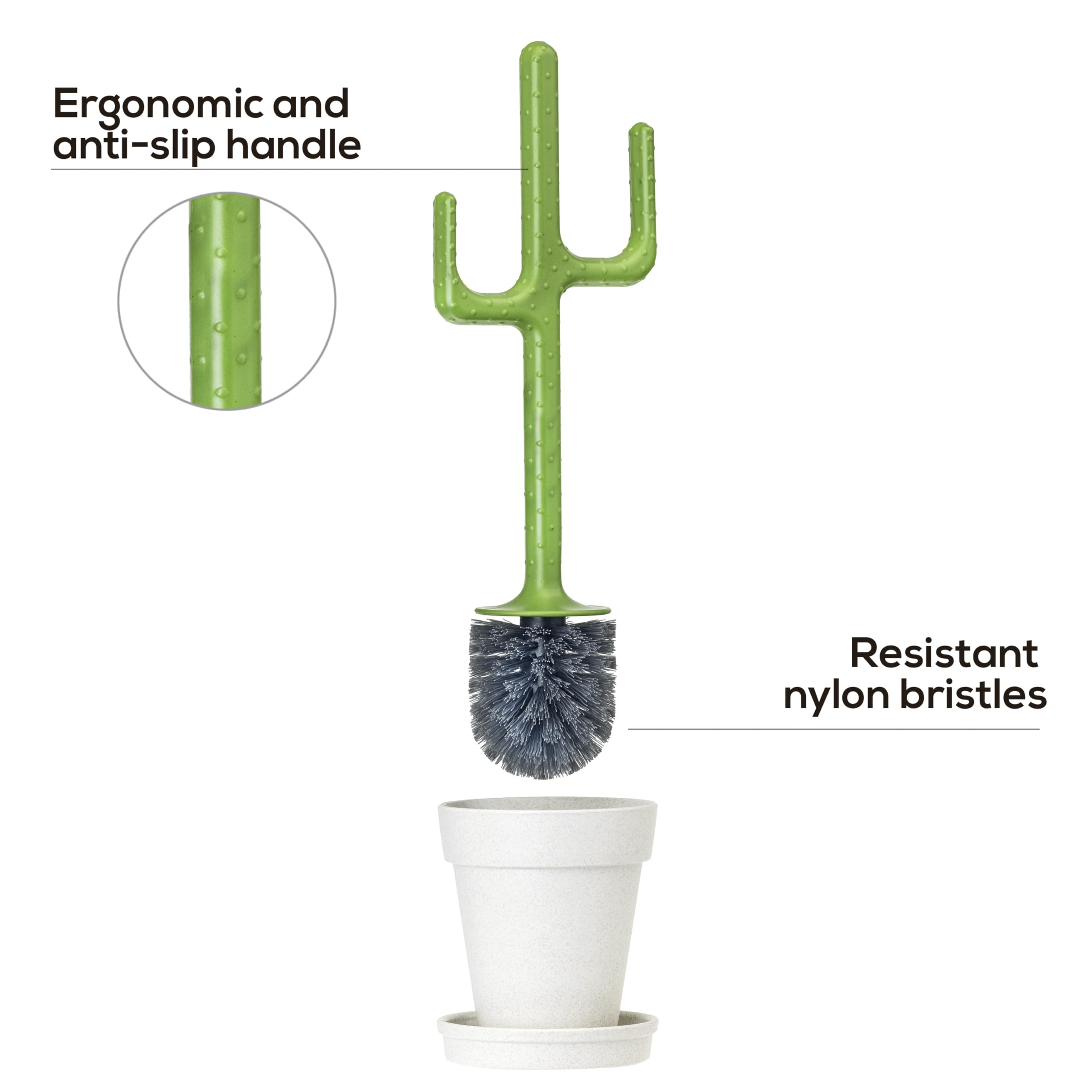 Vigar Cactus Toilet Brush Set, Eco-Friendly Cleaning Brush With Cactus-Shaped Handle, Planter Base With Saucer