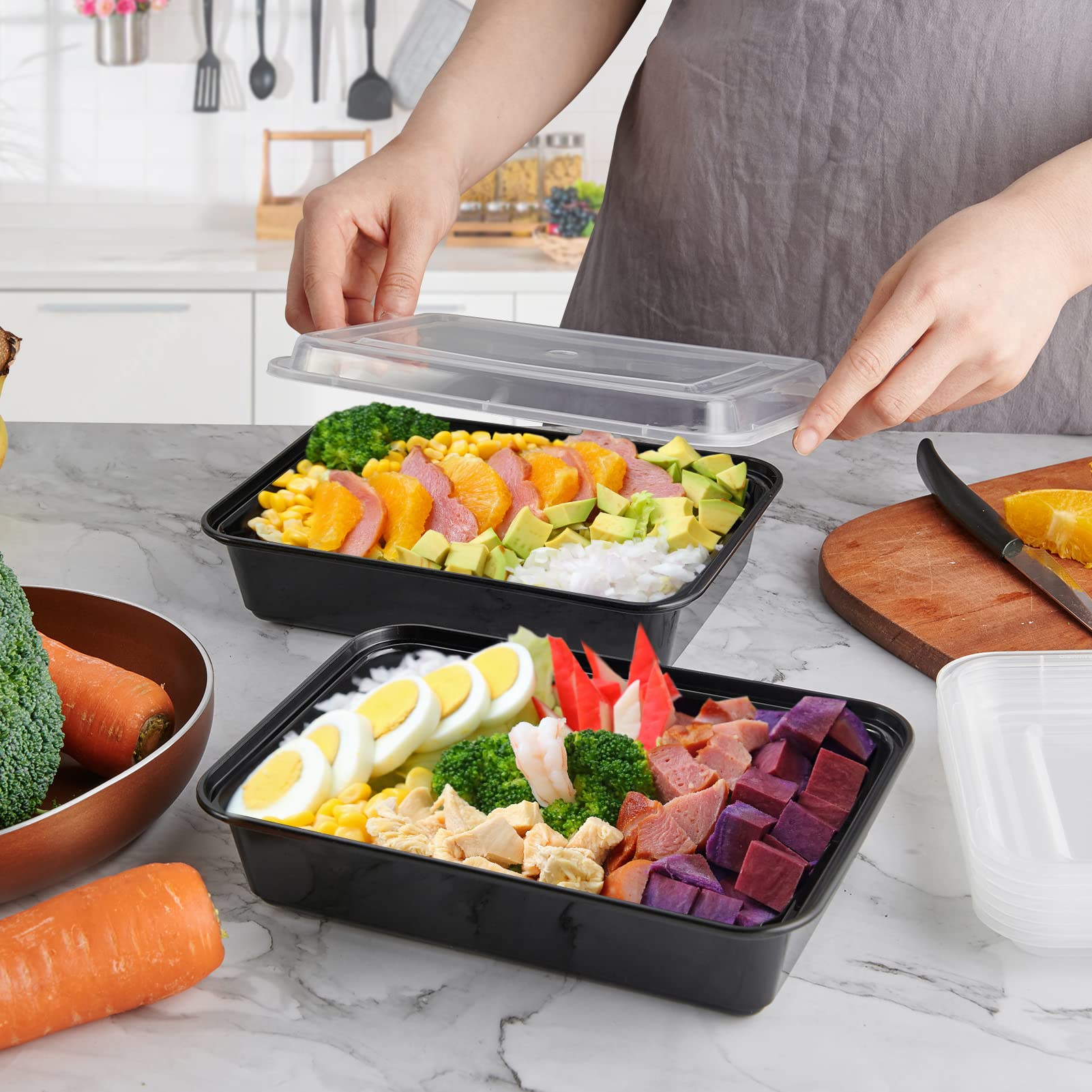 Muchii 34 Oz Meal Prep Container With Lids, [30 Pack] Big To Go Containers With Lids, Plastic Food Containers, Disposable Lunch
