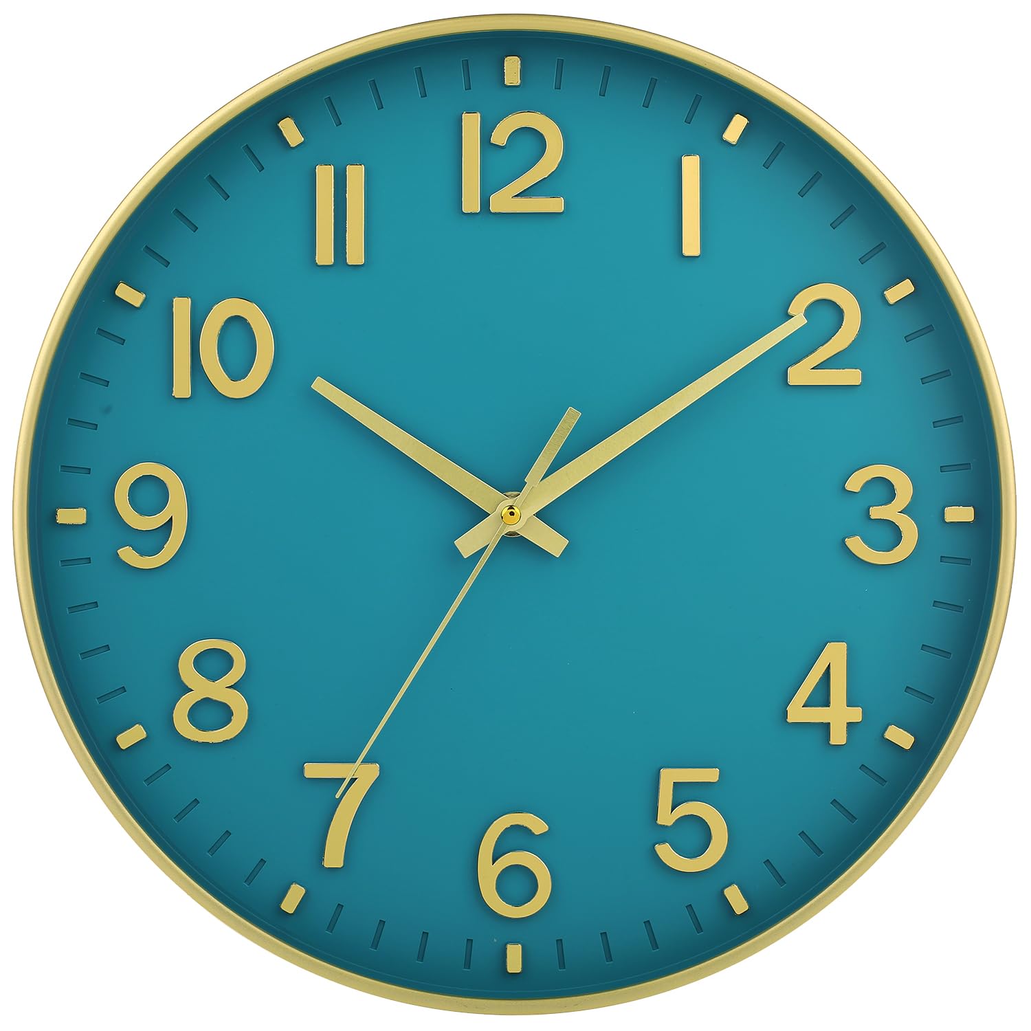 HZDHCLH Teal and Gold Wall Clocks Battery Operated 12 inch Silent Non Ticking Modern Wall Clock for Living Room Bedroom Kitchen 