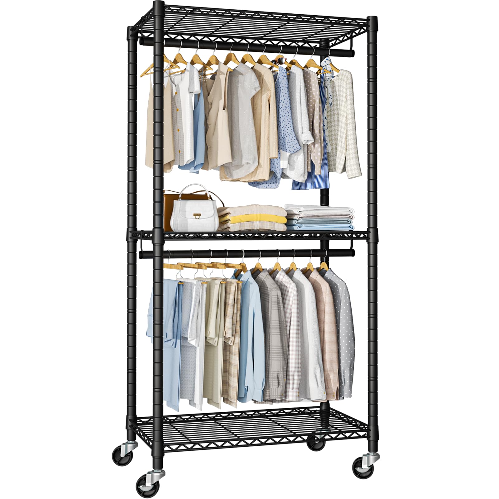 Futassi Heavy-Duty Portable Closet, 30''W X 14''D X 76''H, Black, Carbon Steel