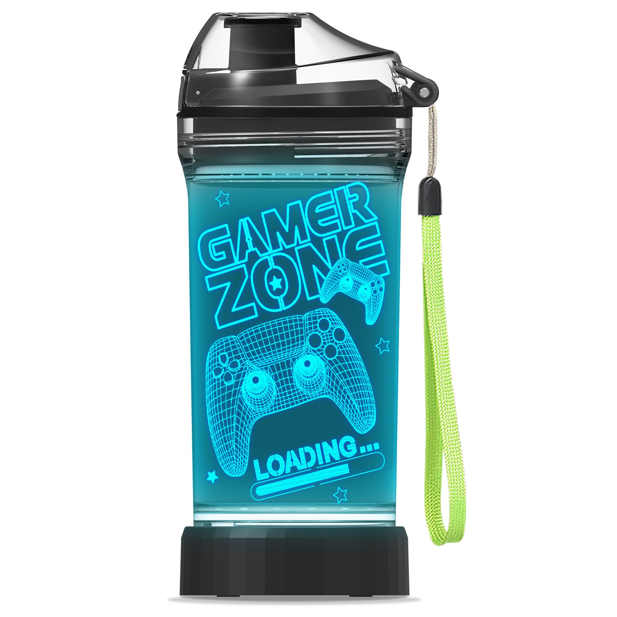 YuanDian Gamer Zone Water Bottle for Boys, Controller 7 Color Lights 3D Light up Drinking Cups Gifts for Gamers Men, BPA Free & 
