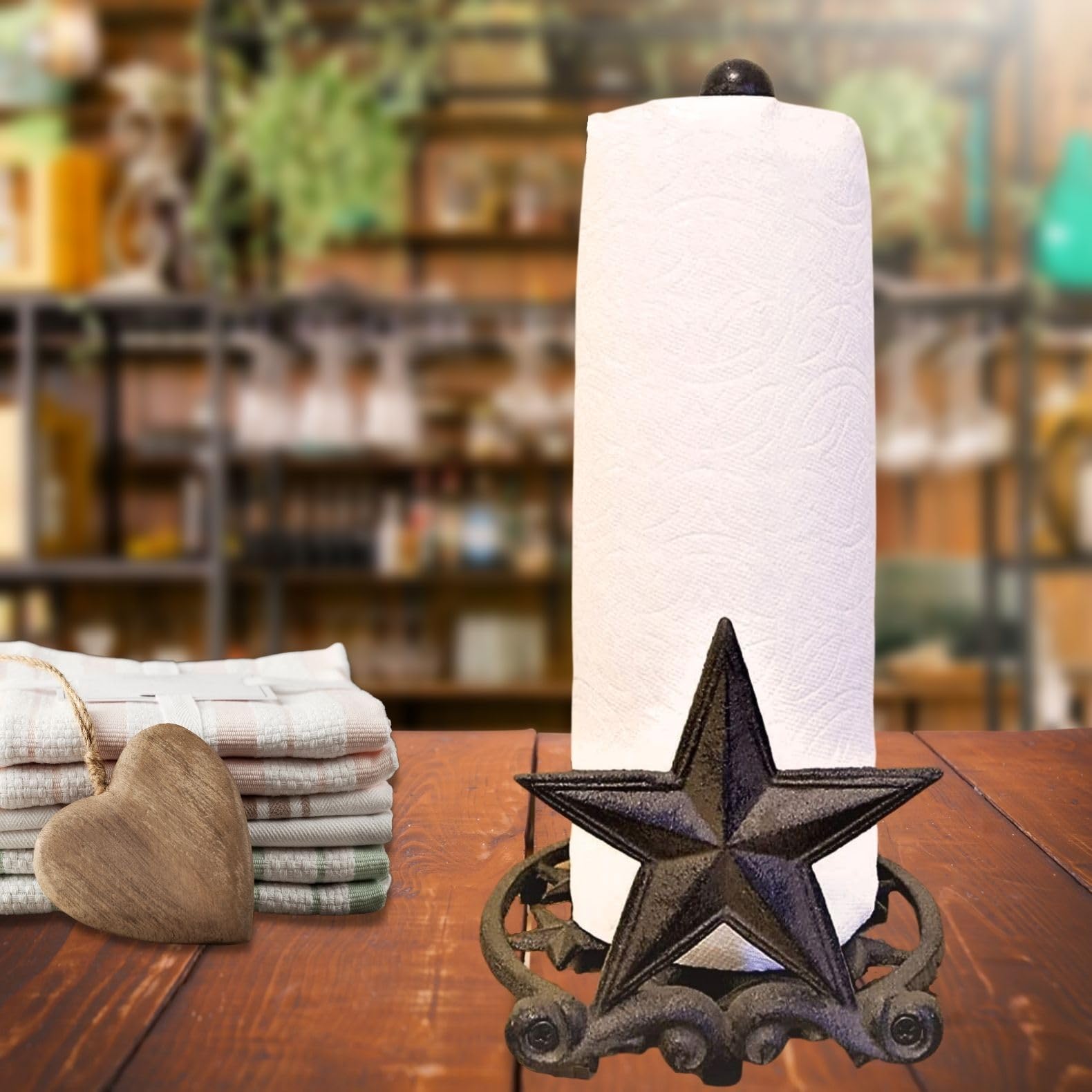 Bestgiftever Metal Star Country Rustic Paper Towel Holder - Freestanding Kitchen Countertop Decor For Farmhouse, And Western Sty