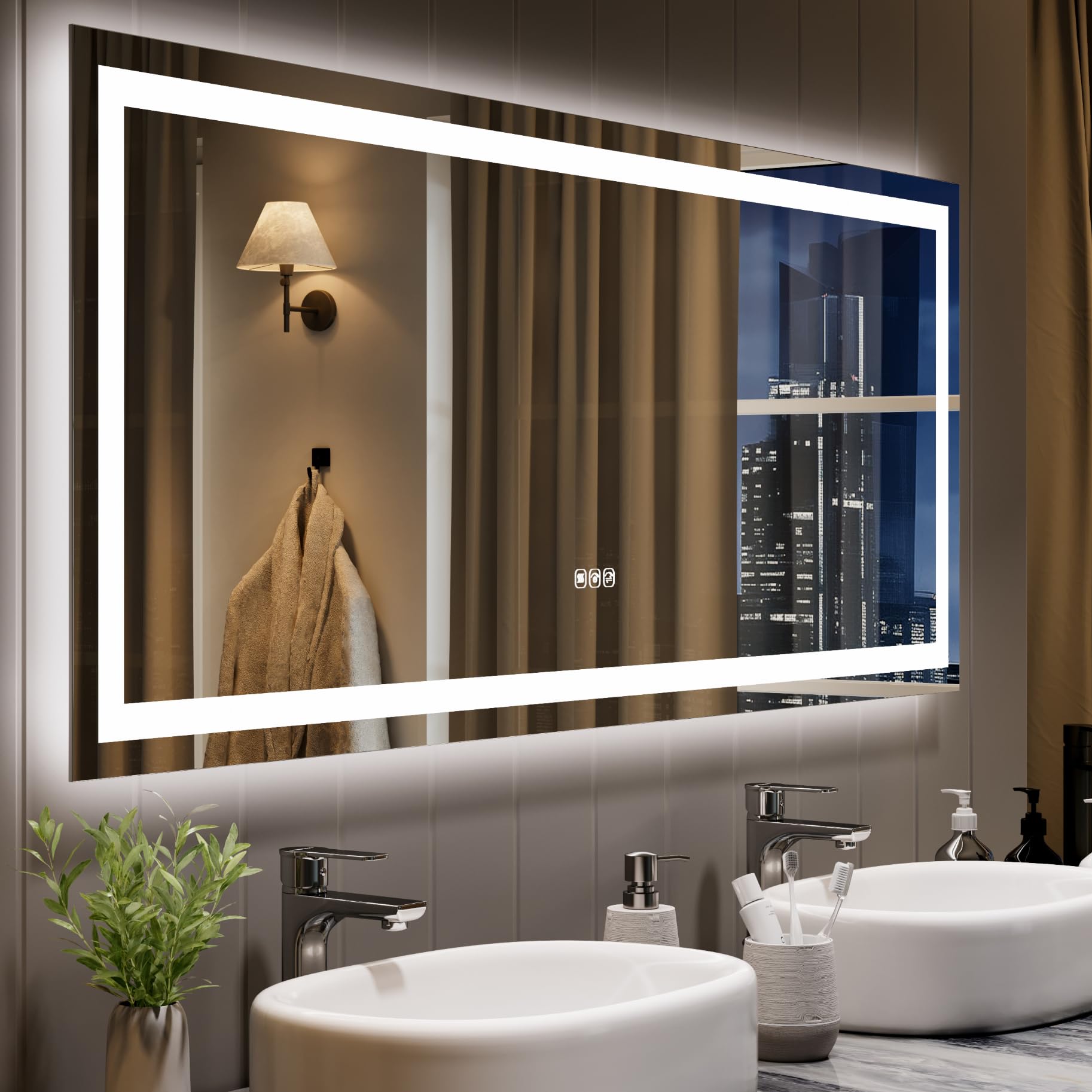 GarveeHome 60x24 LED Bathroom Mirror with Lights, Backlit + Front Lit, Dimmable, Anti-Fog, Lighted Bathroom Vanity Mirror for Wa