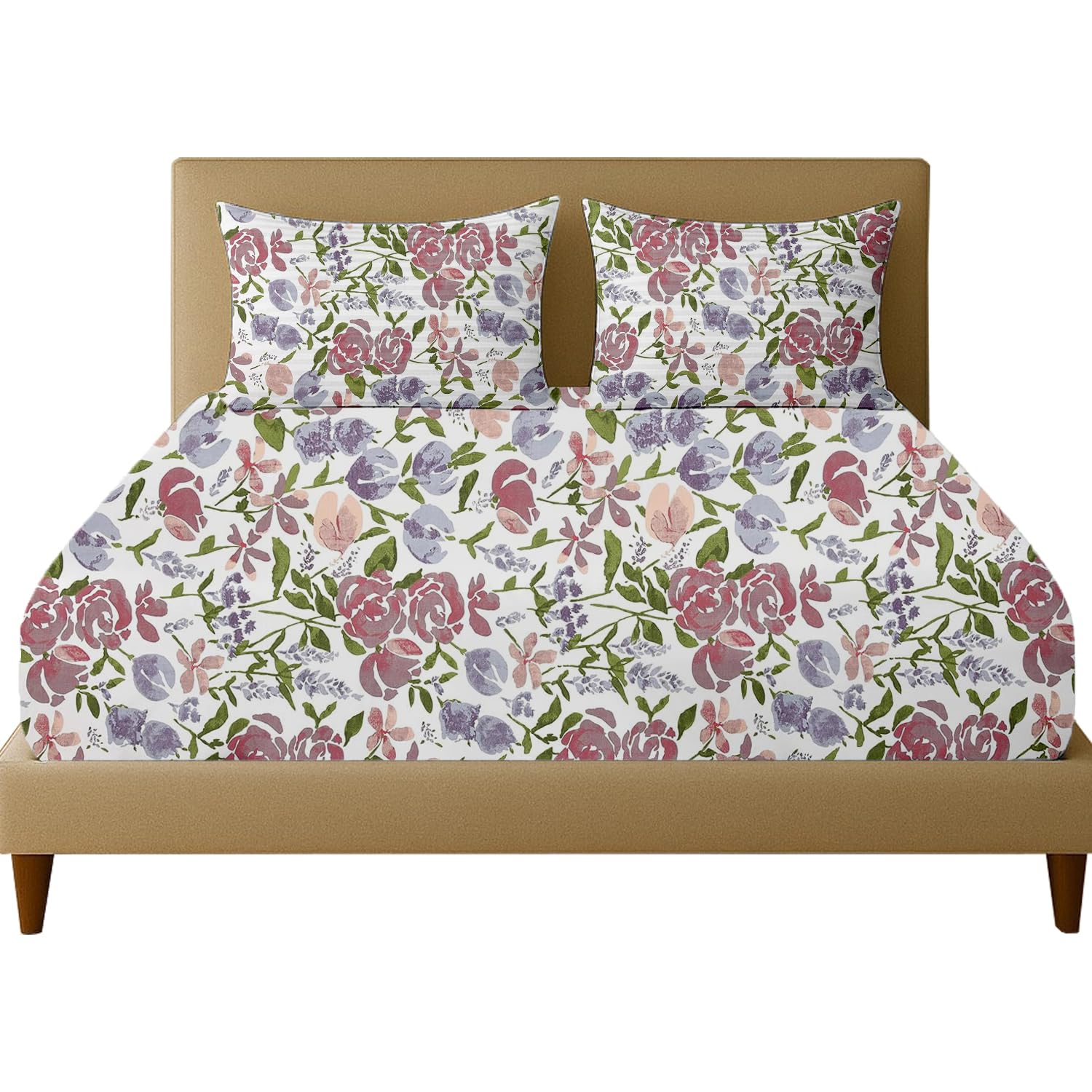 Trance Home Linen 180Tc 100% Cotton 75X60 Double Bed Size Elastic Fitted Bedsheet | Printed Double Size Bed Elasticated Fitted