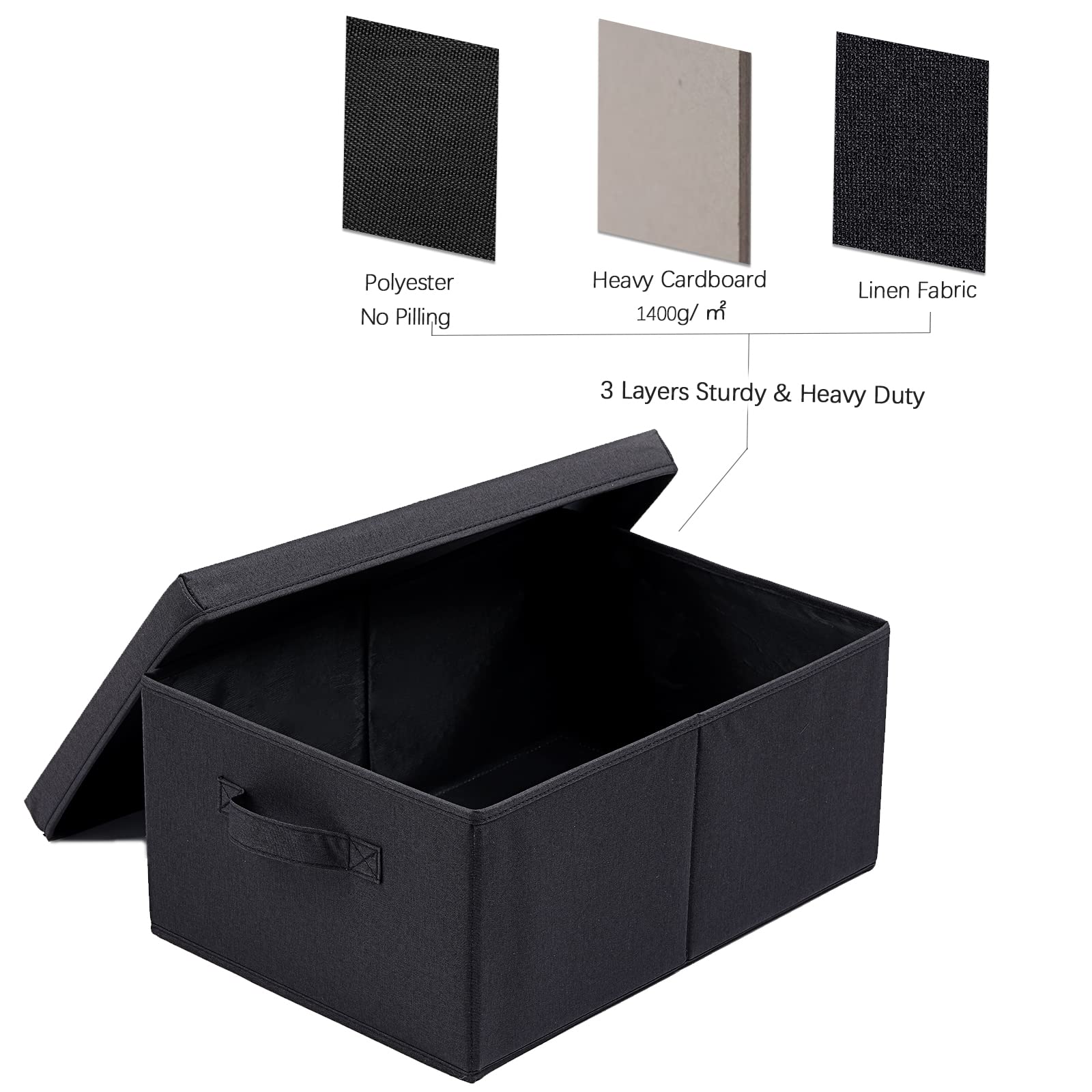 HOONEX Storage Bins with Lids for Organizing  Pack of 2  Storage Boxes with 2 Carrying Handles and Study Heavy Cardboard  16.5'' L x 11.8'' W x 7.5'' H for Toy  Shoes  Books  Clothes  Nursery  Black