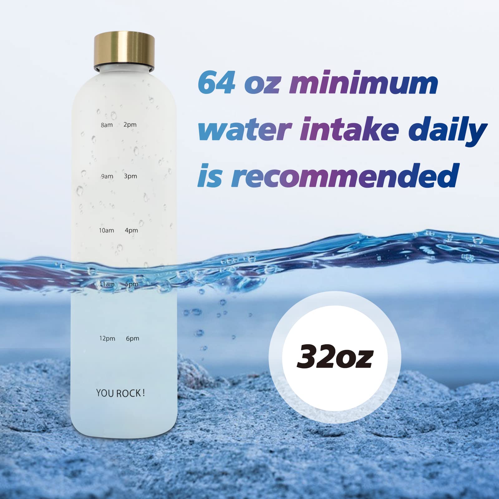 Zakvop 32Oz Water Bottle With Times To Drink, Lightweight Motivational Water Bottle With Time Marker, Bpa Free Reusable Water Bo