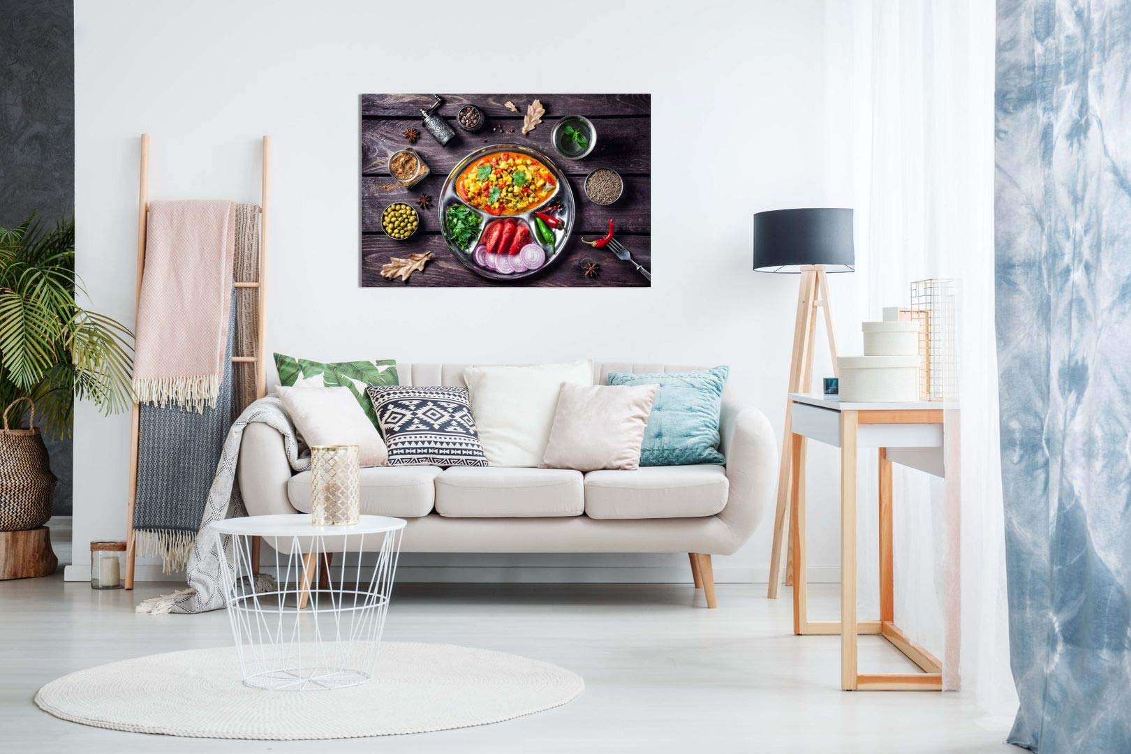 Indian Paneer Dish With Spices Restaurant Canvas Wall Art Picture Print (12X8In)