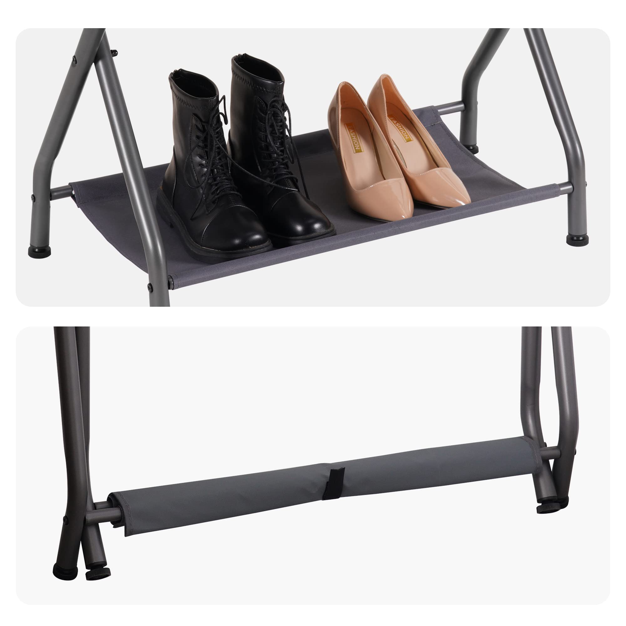 Heybly Luggage Rack Pack of 2 Steel Folding Suitcase Stand with Storage Shelf for Guest Room Bedroom Hotel Gray HLR002G2