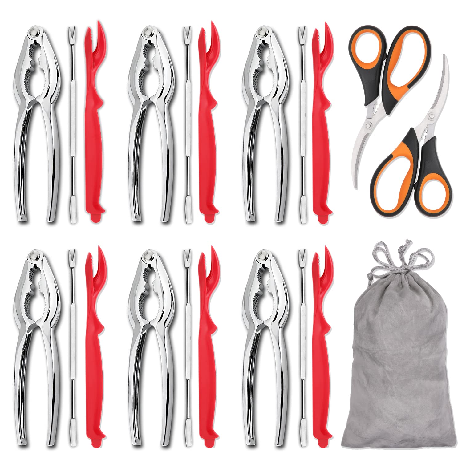 Hiware 20-Piece Seafood Tools Set Includes 6 Crab Crackers, 6 Lobster Shellers, 6 Crab Leg Forks/Picks And 2 Seafood Scissors &