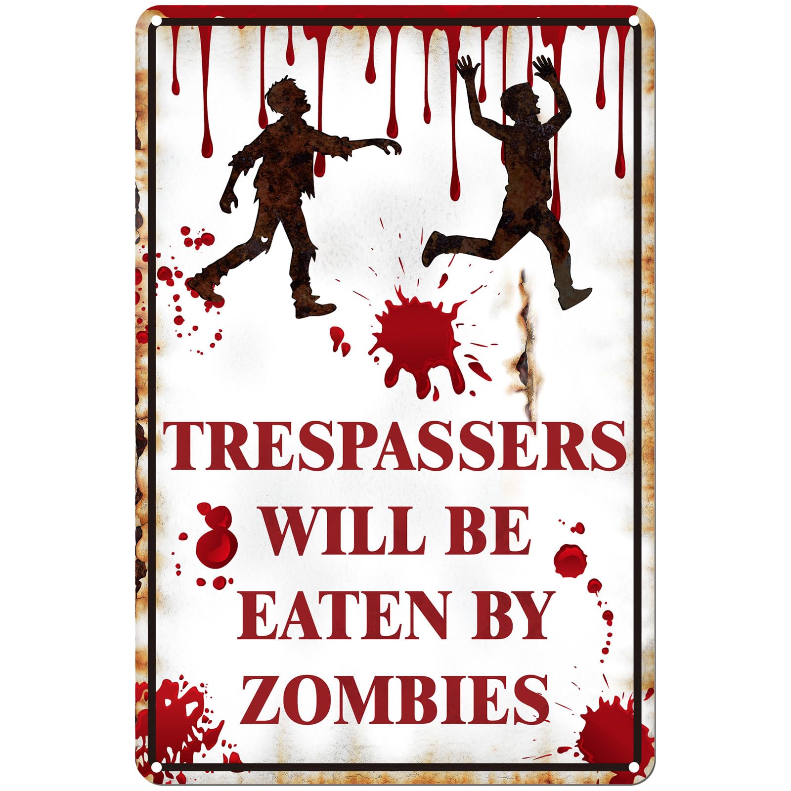 BrightRow 1 Pcs Halloween Decoration Halloween Sign Retro Chic Funny Metal No Trespassing Tin Signs for Indoor Outdoor Wall Gard
