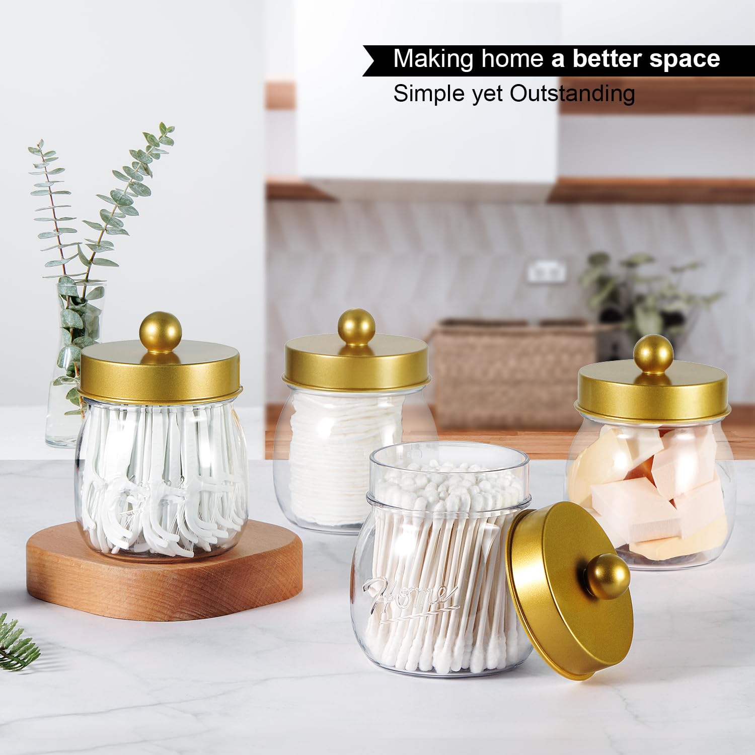 Farmhouse Decor Apothecary Jar Set,Mason Jar Bathroom Vanity Storage Organizer Canister - Qtip Holder Plastic Acrylic Jar For Co