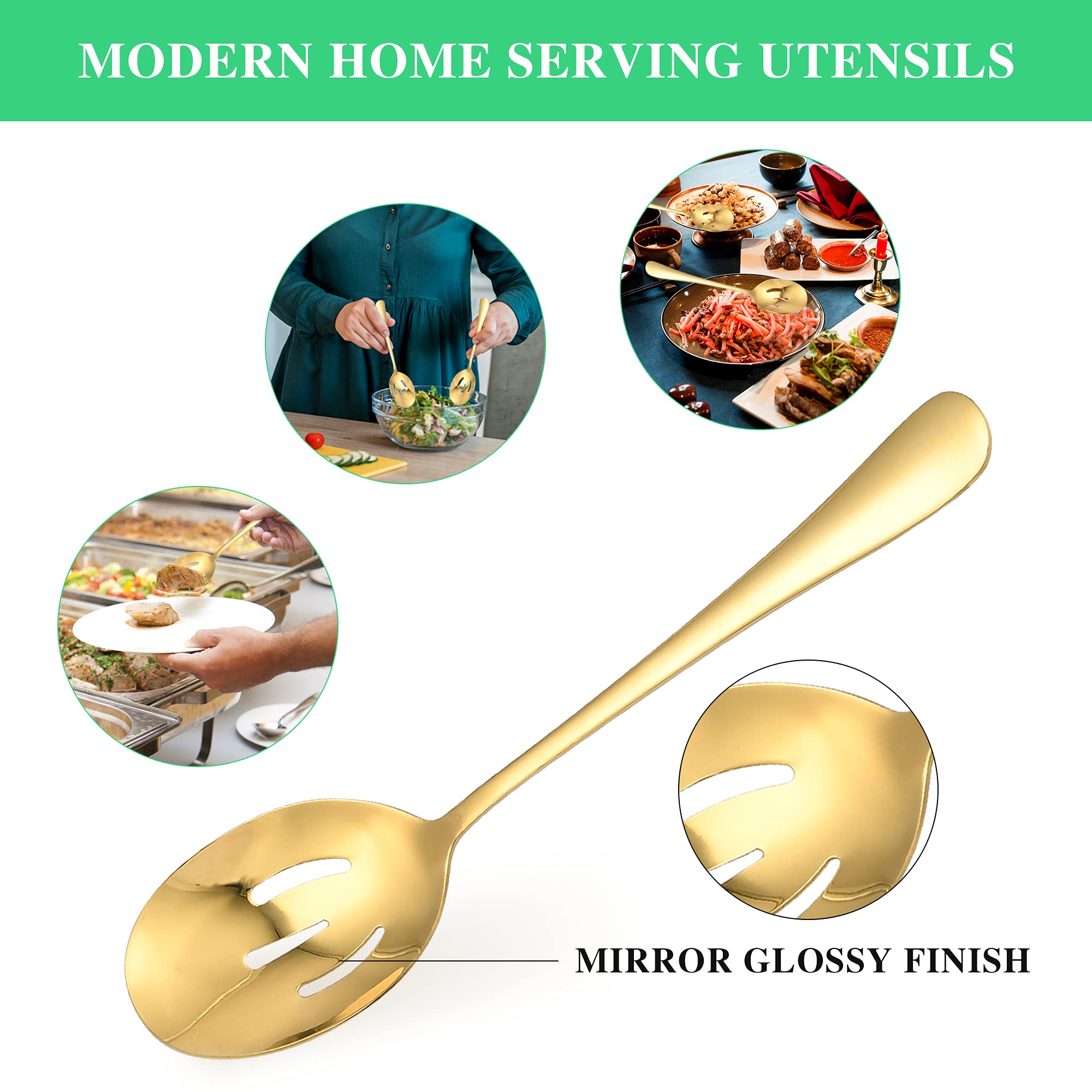 Worldity 10 Pieces Stainless Steel Serving Utensils Large Serving Spoon, Gold Serving Utensils Set For Home, Restaurant, Party,
