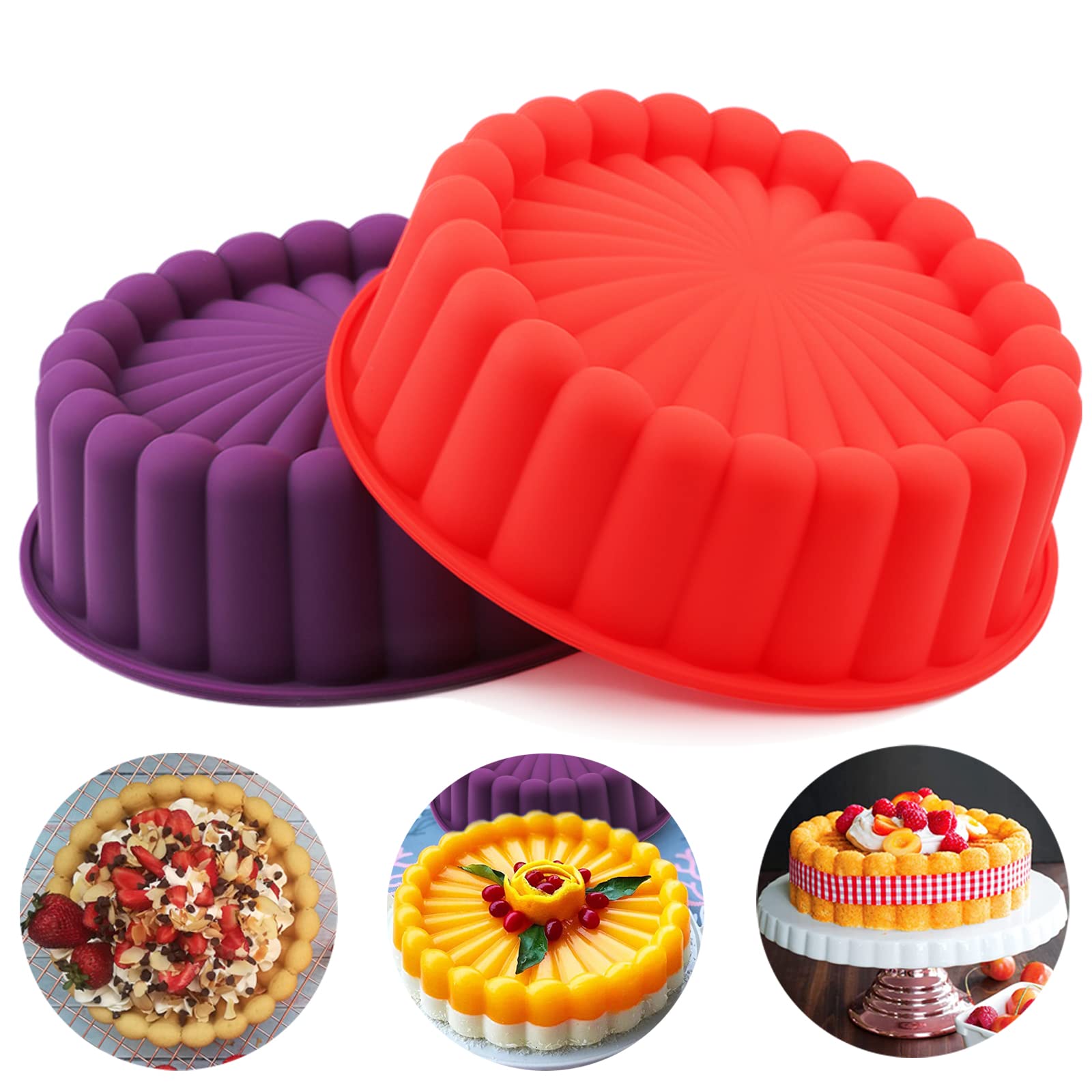Ailehopy 8 Inch Silicone Charlotte Cake Pan -Set Of 2- Round Baking Molds For Cheese Cake,Chocolate Cake, Rainbow Cakes, Strawbe