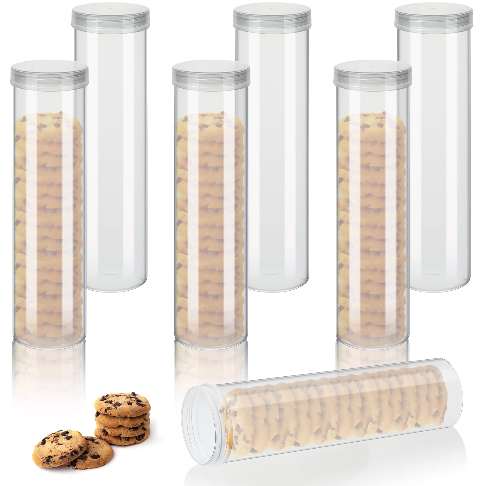 Suclain 6 Pieces Cylinder Cracker Containers Saltine Sleeve Storage Container Plastic Cracker Keeper with Lid Airtight Spaghetti