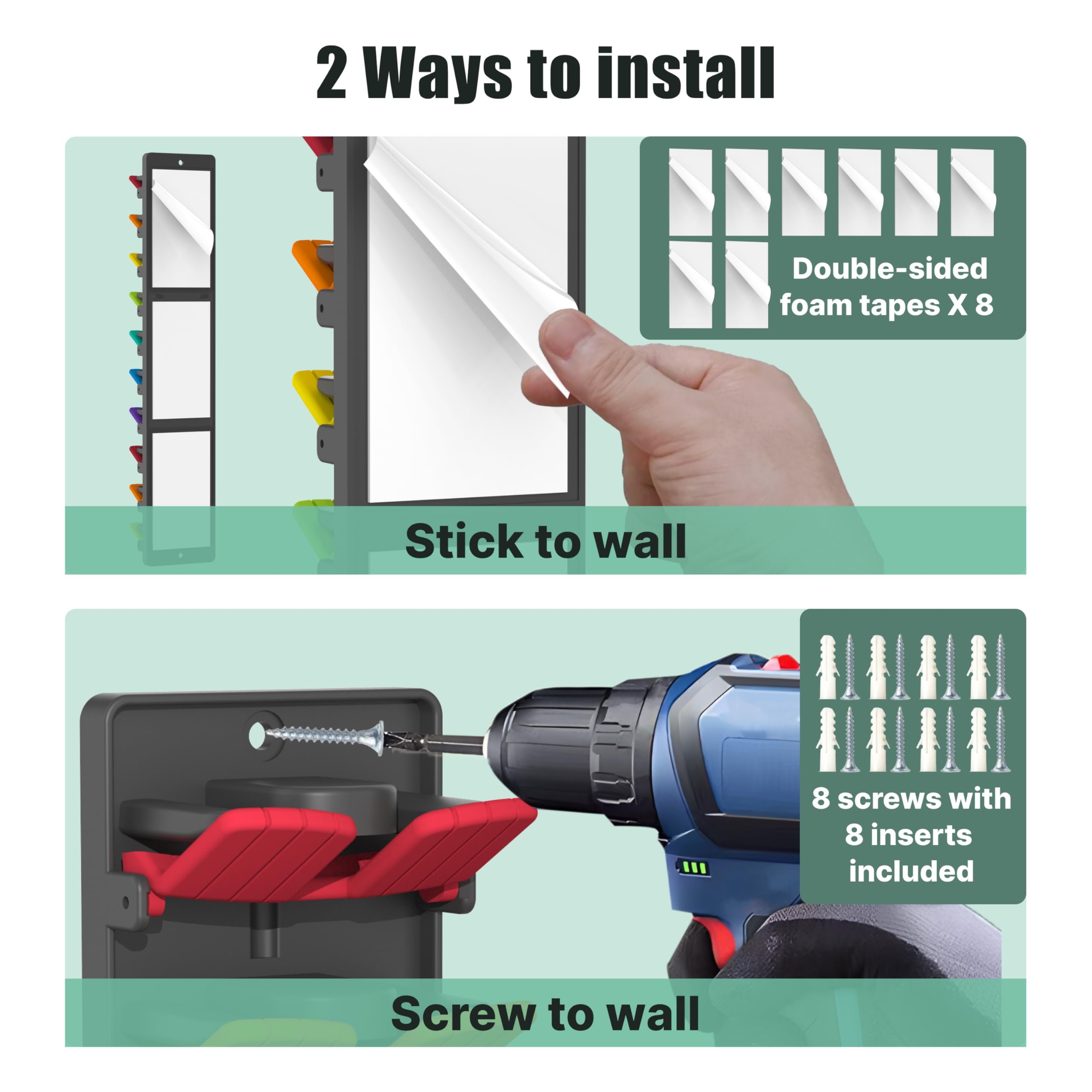 BRUBEQO Hat Organizer for Baseball Caps 2 Packs with Built-in Spring Clips - Wall Mount Closet Hat Rack Holder, Adjustable Stora