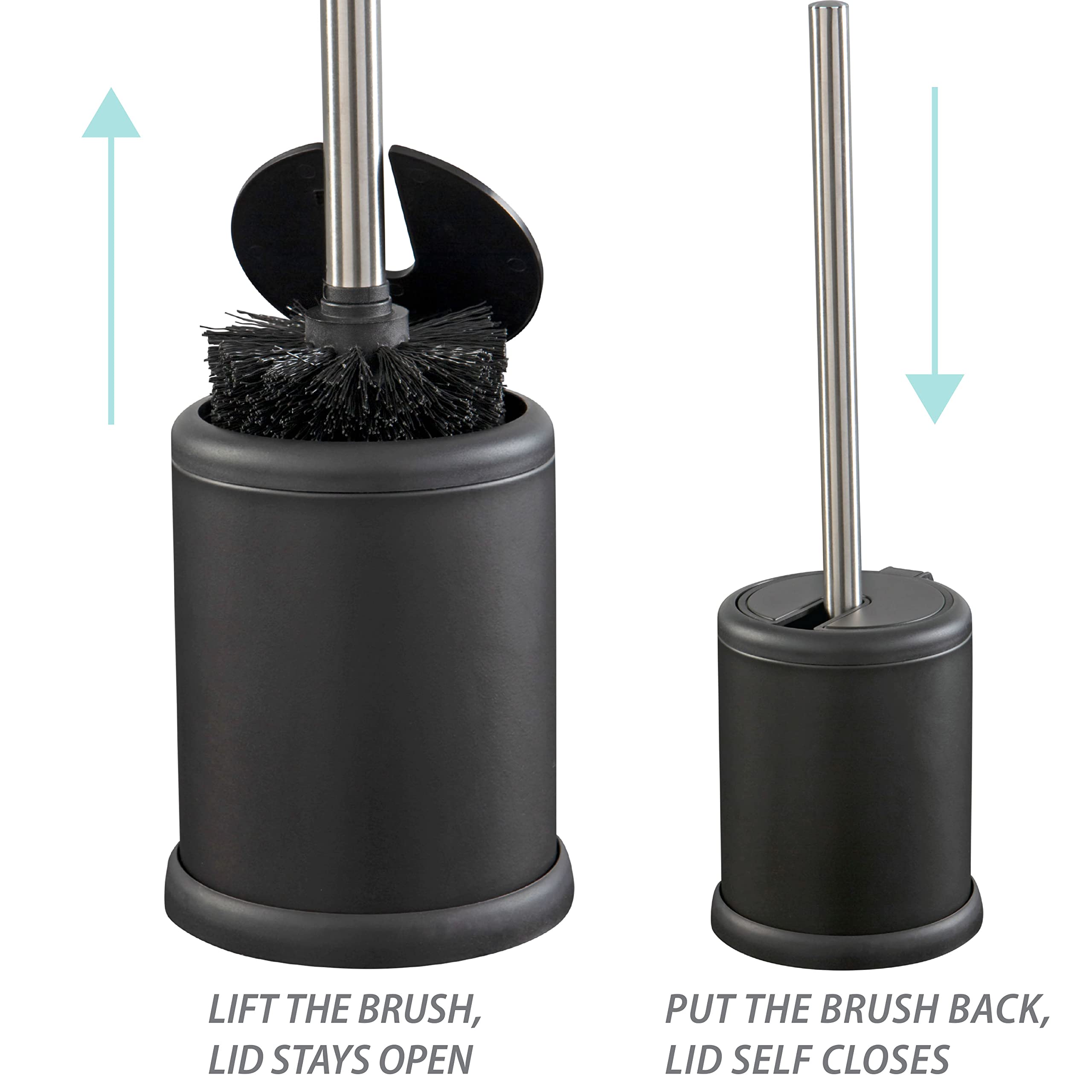 Bath Bliss Toilet Brush and Holder | Self Closing Lid | 360 Degree Brush Head | Bathroom Cleaning | Compact Size | Storage and Organization | Matte Black