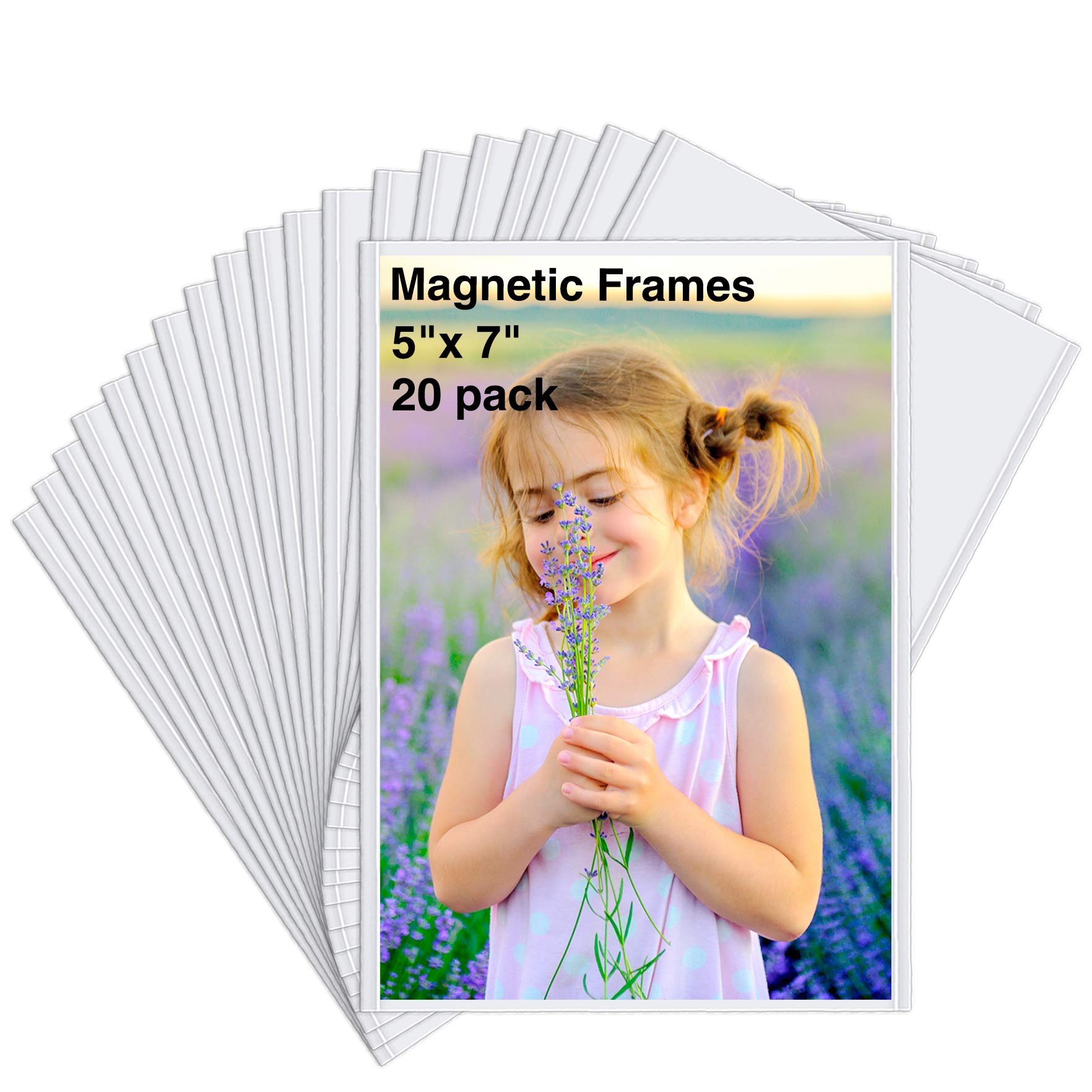HIIMIEI Magnetic Photo Frames for Refrigerator 5x7 Inches, 20 Pack, No Sratched Fridge Magnets Picture Frame Photo Sleeves Prote