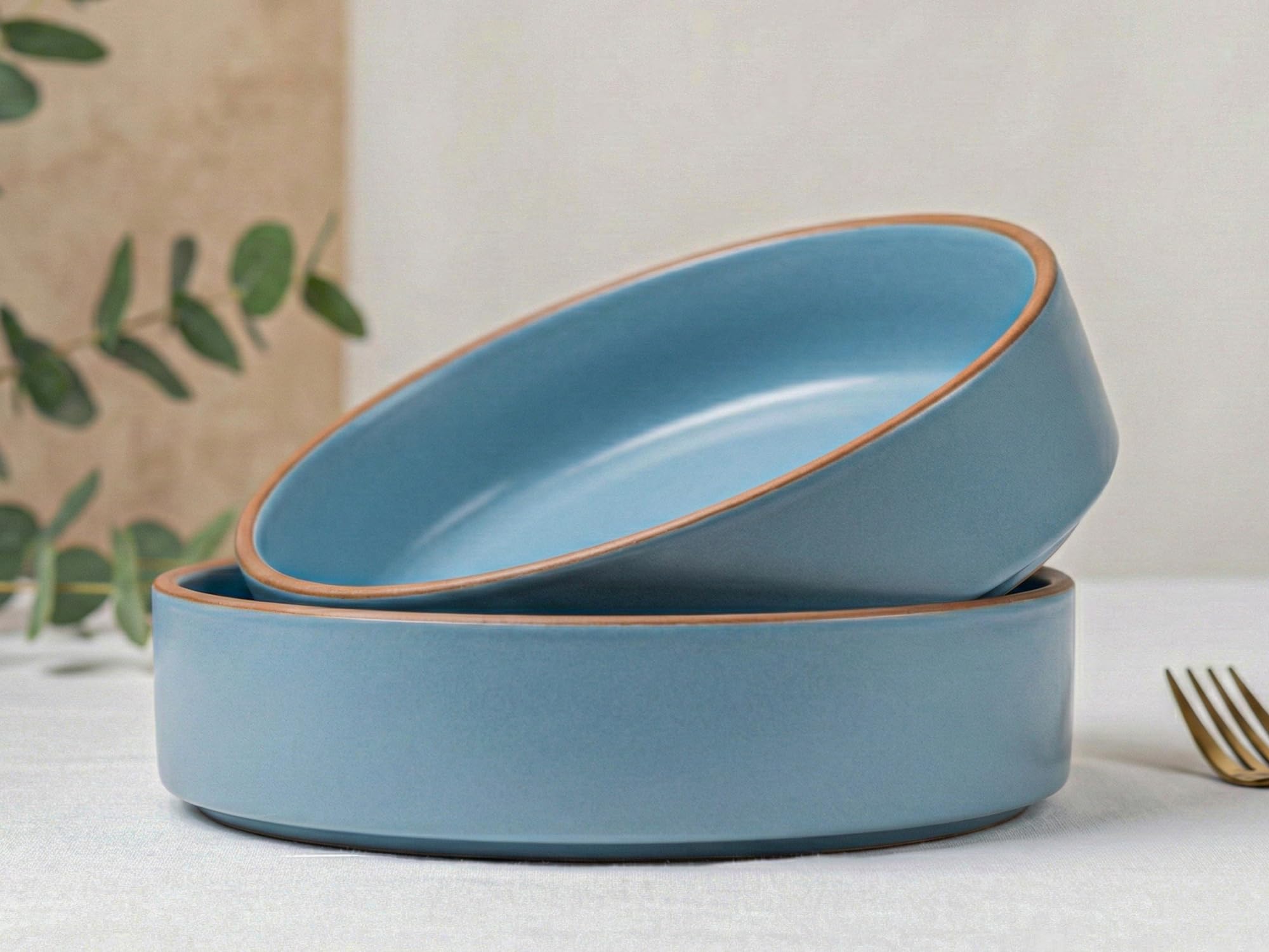 Bodhi House Stackable Ceramic Salad Bowl Set Of 2 Pieces | Multipurpose Flat Deep Serving Bowl Ideal For Pasta, Snacks | Microwa