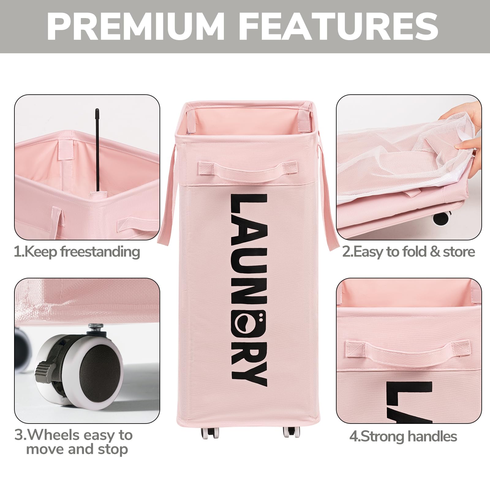 Goodpick Laundry Hamper With Wheels, 75L Collapsible Laundry Basket On Wheels, Rolling Laundry Hamper With Removable Wash Bag Fo