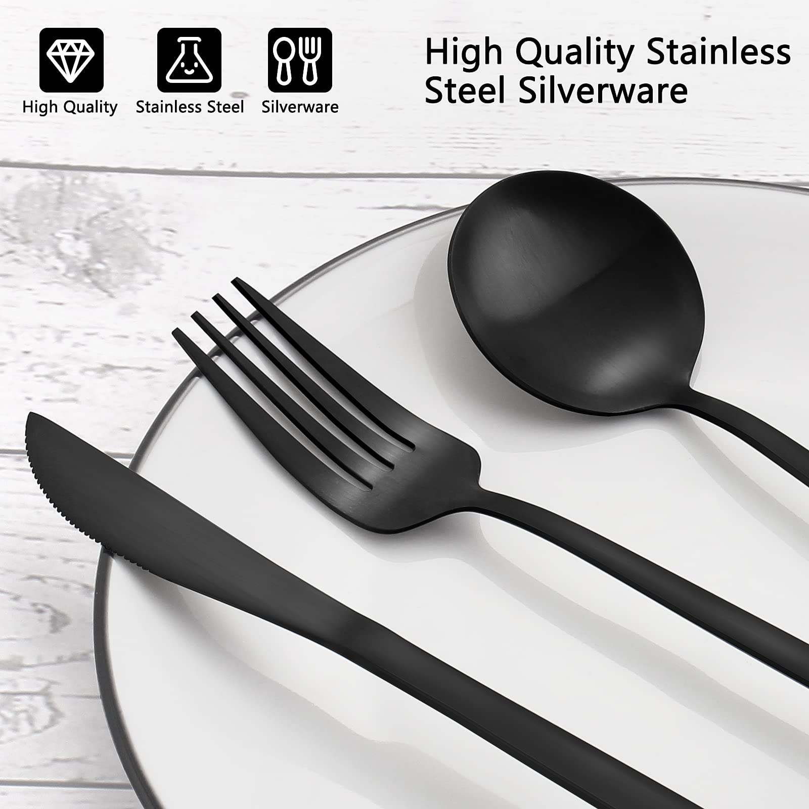 Matte Black Silverware Set, Vanvro 20-Piece Stainless Steel Flatware Set, Satin Finish Tableware Cutlery Set, Service For 4, Hom