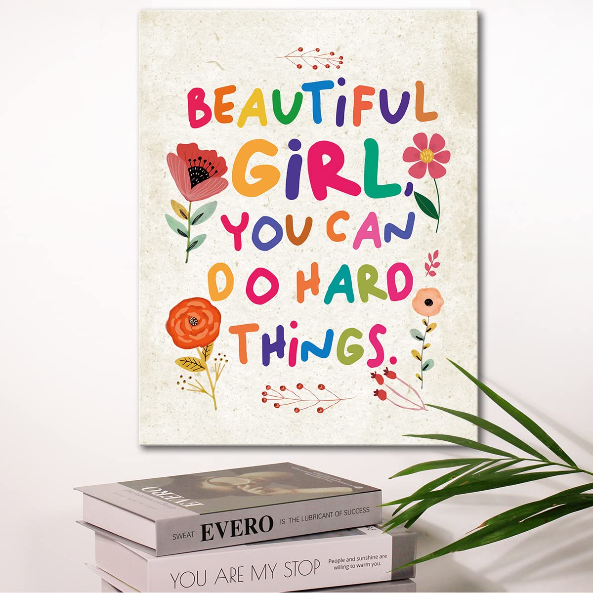 Beautiful Girl You Can Do Amazing Things Wall Art Canvas,Inspirational Quotes Framed Canvas Wall Decor For Girls Room,Wall Art F