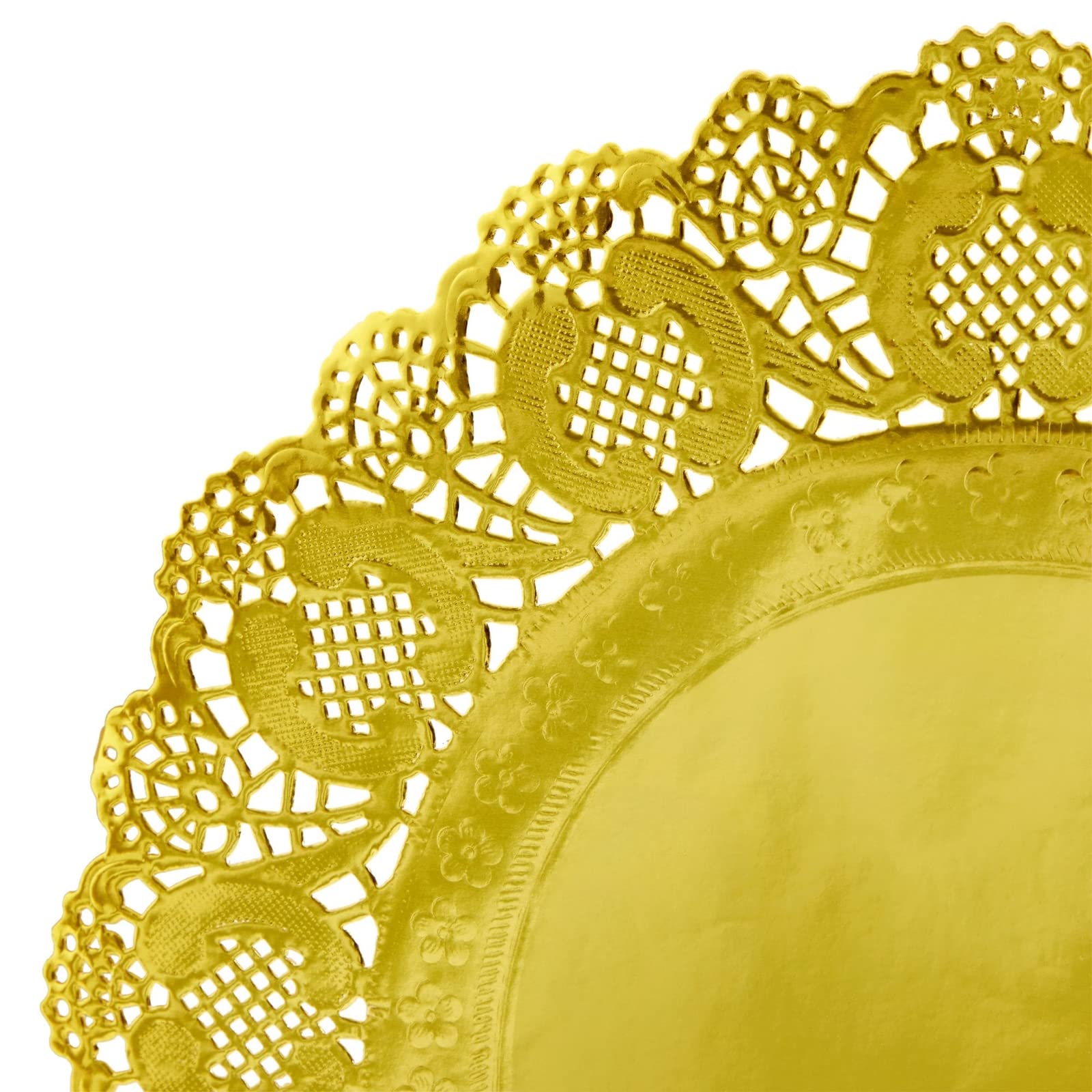 Juvale 60 Pack Round Paper Placemats For Dining Table, Formal Events, Decorative Gold Lace Paper Doilies, Bulk Disposable Charge