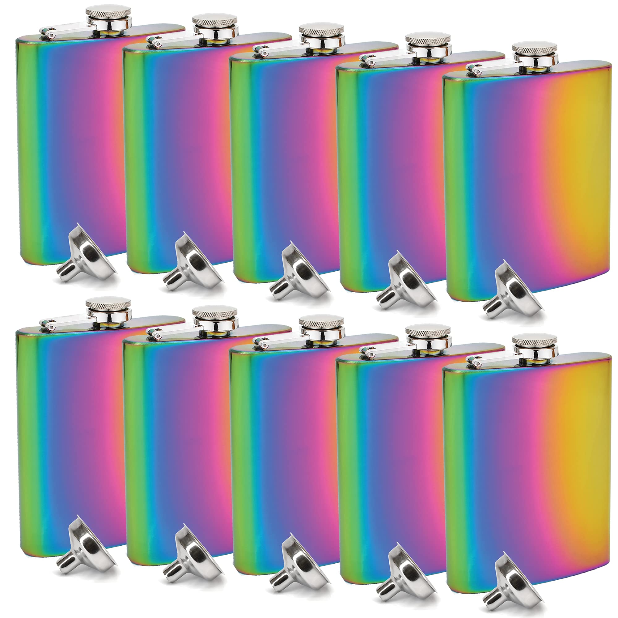Clear Water Home Goods 8 oz Rainbow Hip Flask (10Pack)