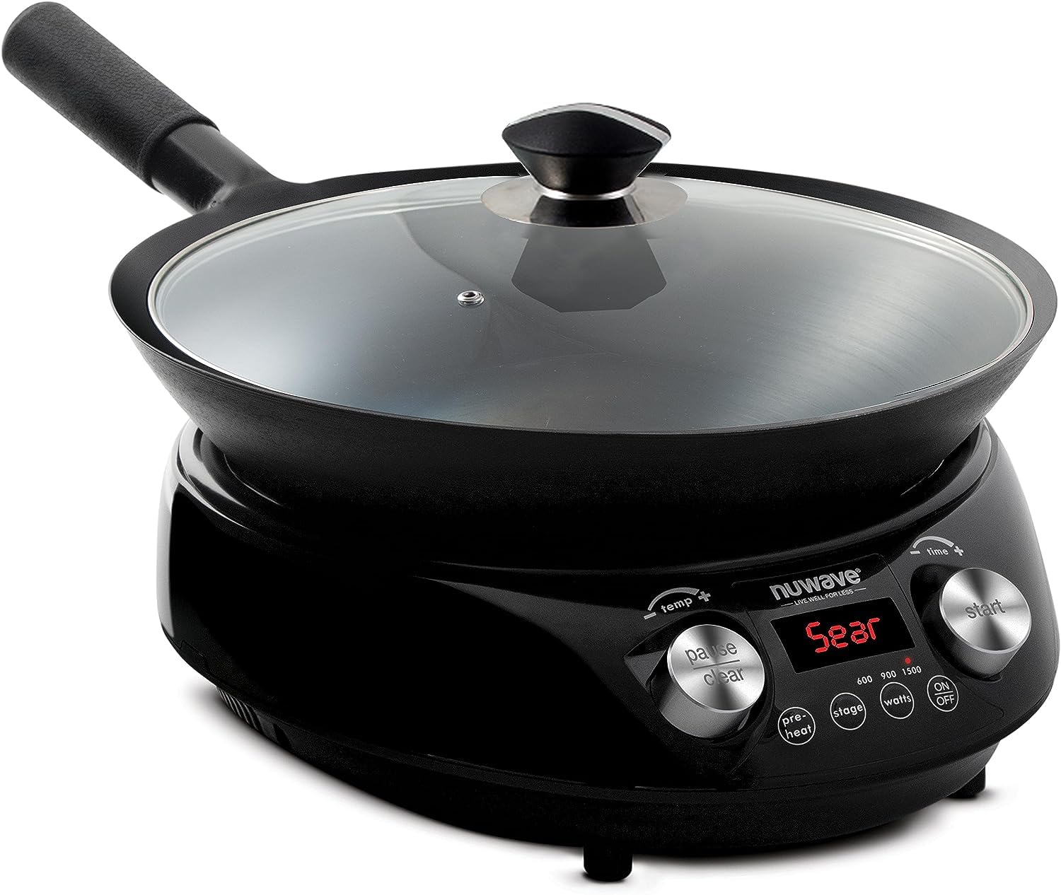Nuwave Induction Wok, 3 Wattages 600, 900 & 1500, Precise Temp Controls from 100F to 575F in 5F, Infuse Complex Charred Aroma & 
