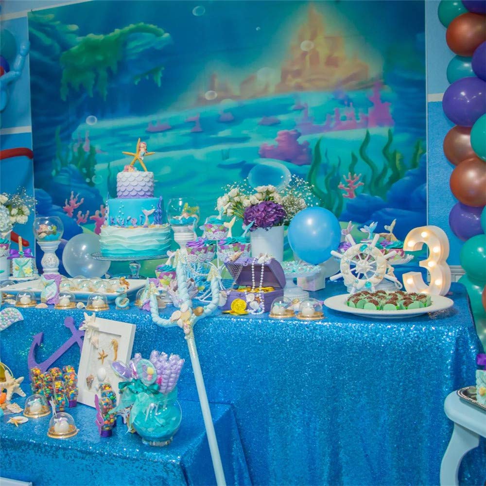 Queendream Aqua Blue Tablecloth 60 X 102 Inch Sequin Tablecloth For Party Decorations Glitter Tablecloth For Bridal Baby Shower