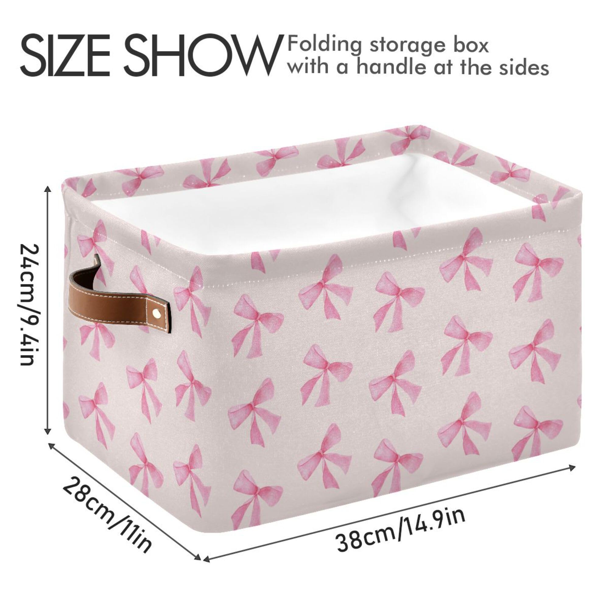 Xigua Bow Storage Basket Collapsible Toy Storage Bins Waterproof Canvas Storage Basket With Leather Handles For Home Closets Off