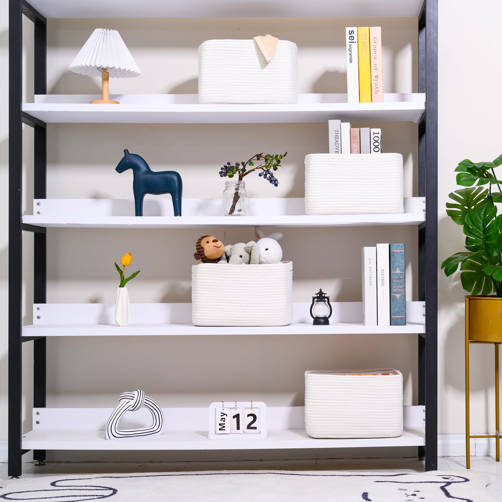 Icerzcz Storage Baskets For Organizing, Woven Baskets For Storage, Storage Baskets Bin For Shelves, Cotton Rope Basket With Hand