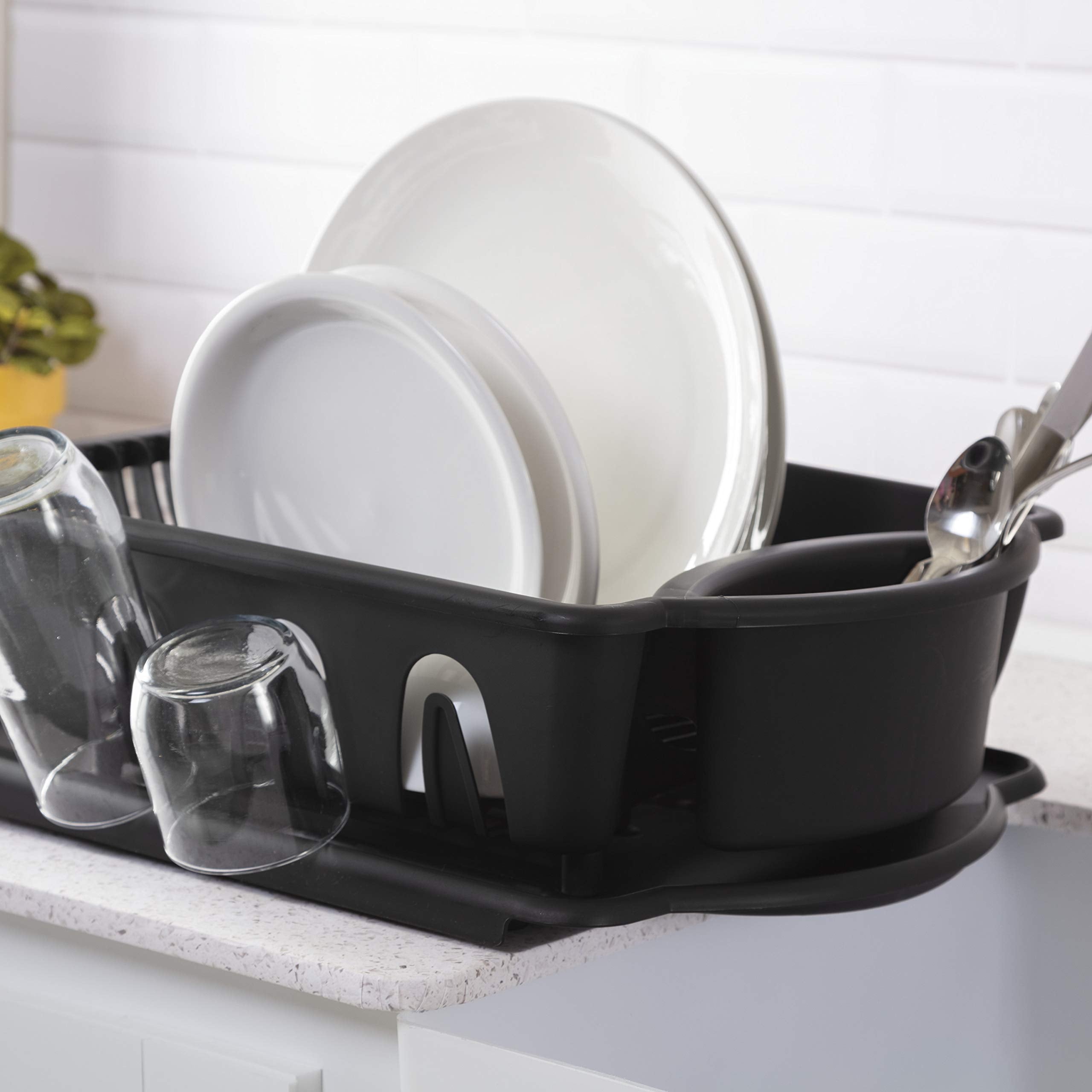 Tribello Heavy Duty Sink Dish Drying Rack Set with Drainer - Red