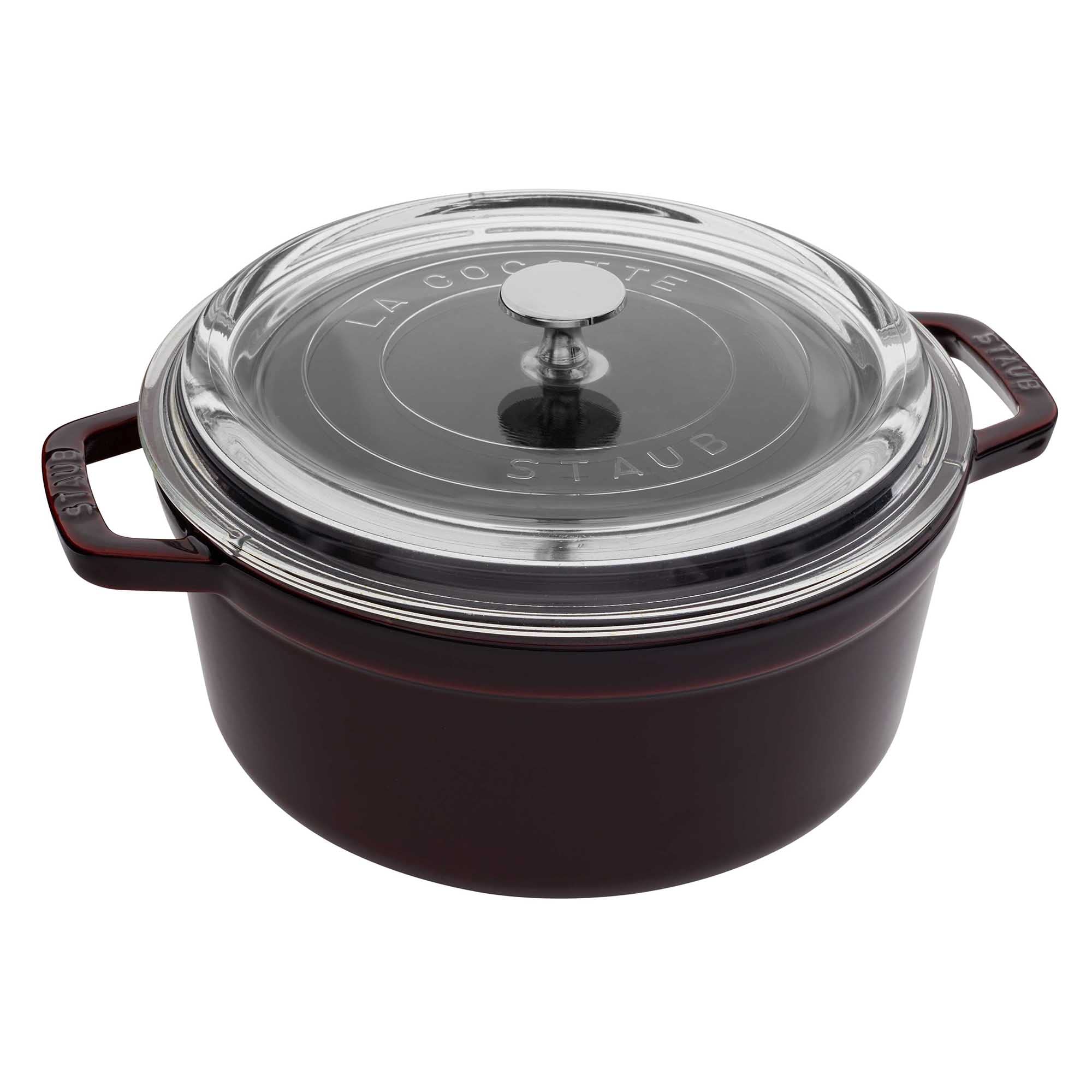 Staub Cast Iron 4-Qt Round Cocotte With Glass Lid - Grenadine