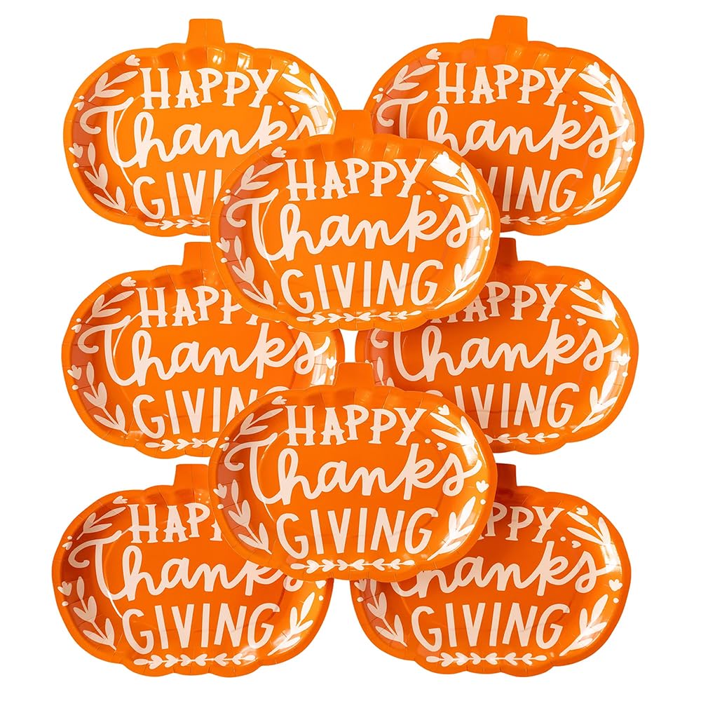 My Minds Eye Thanksgiving Dinner Plates Paper Table Decor Orange Pumpkin Decorations, 10 Disposable, Set of 16